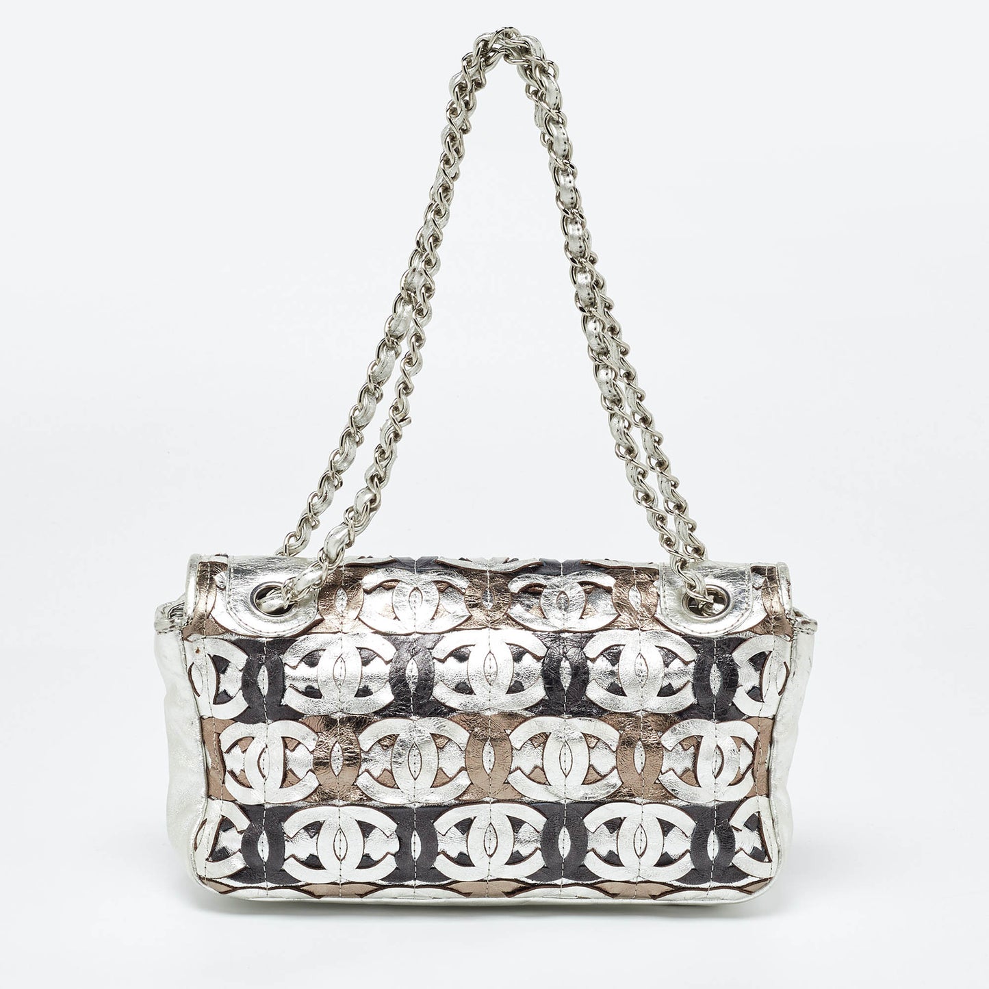 CHANEL Metallic Gold/Silver Leather Medium CC Cutout Flap Bag