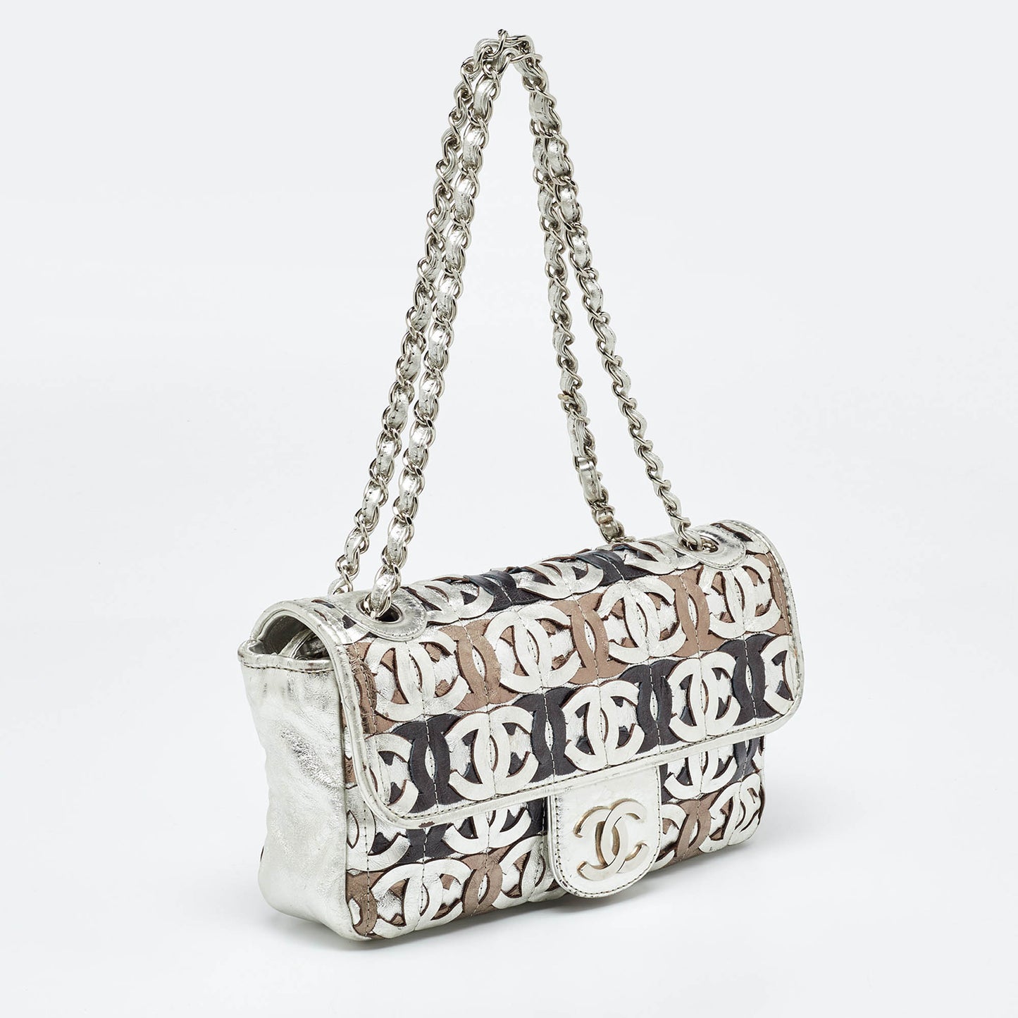 CHANEL Metallic Gold/Silver Leather Medium CC Cutout Flap Bag