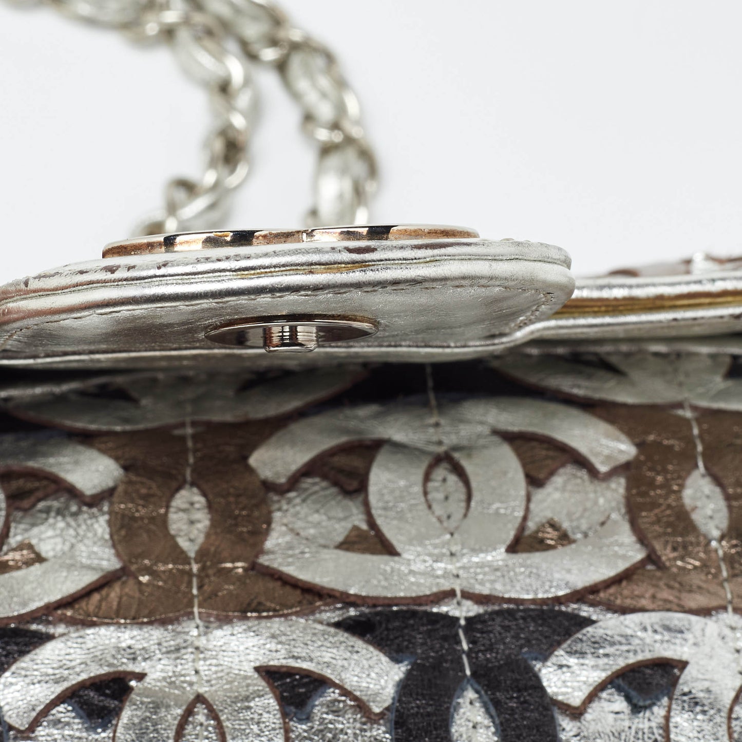 CHANEL Metallic Gold/Silver Leather Medium CC Cutout Flap Bag