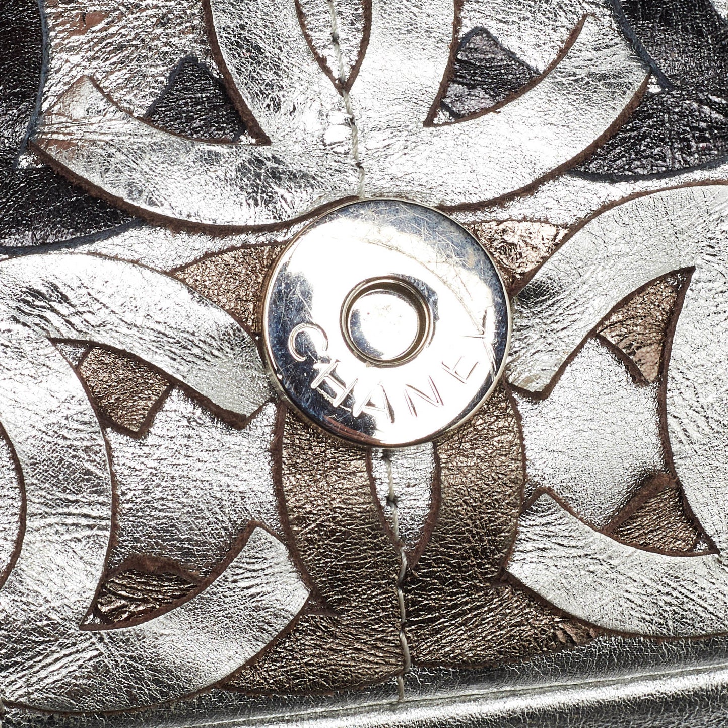 CHANEL Metallic Gold/Silver Leather Medium CC Cutout Flap Bag