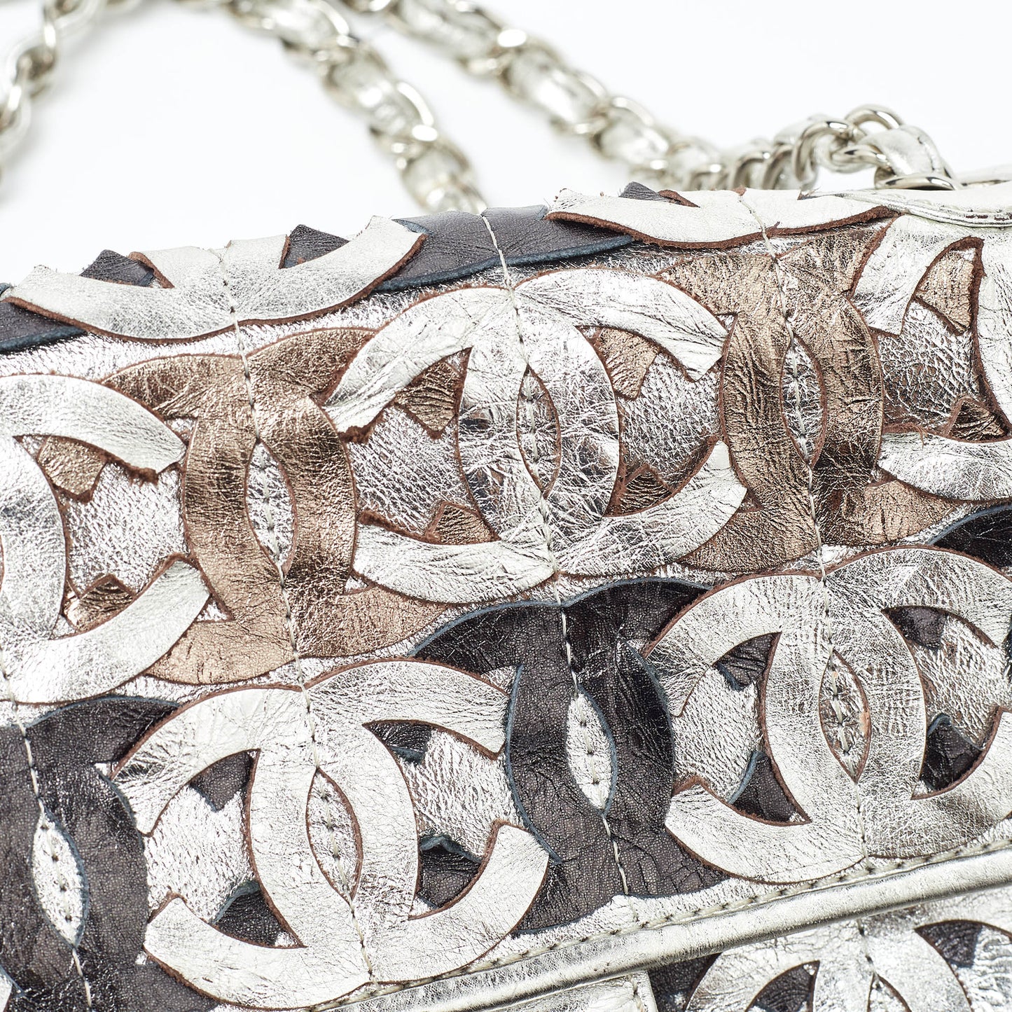 CHANEL Metallic Gold/Silver Leather Medium CC Cutout Flap Bag