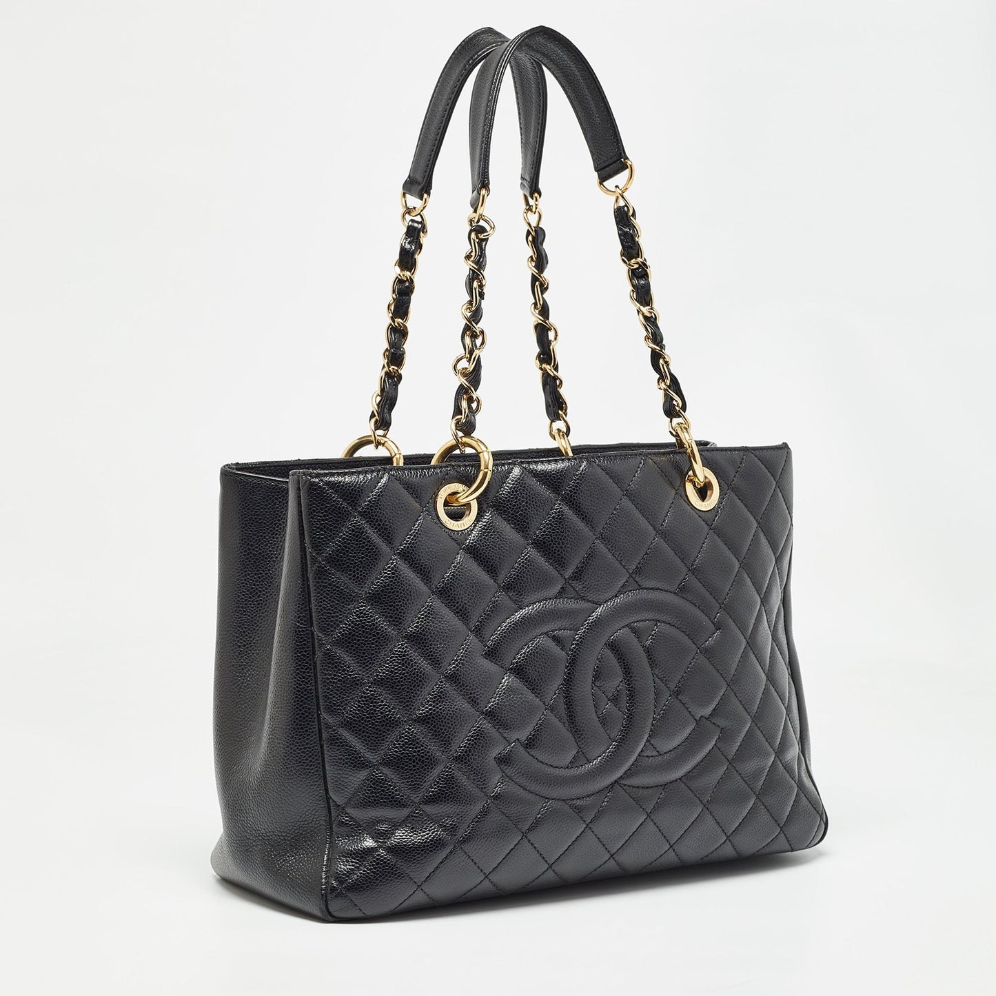 CHANEL Black Quilted Caviar Leather Grand Shopping Tote