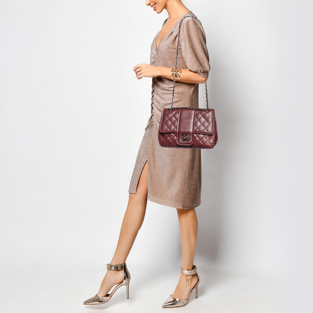 CHANEL Burgundy Quilted Leather Elementary Chic Flap Bag