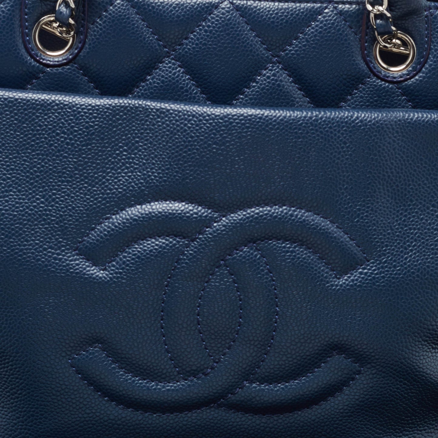 CHANEL Blue Caviar Quilted Leather CC Soft Chain Tote