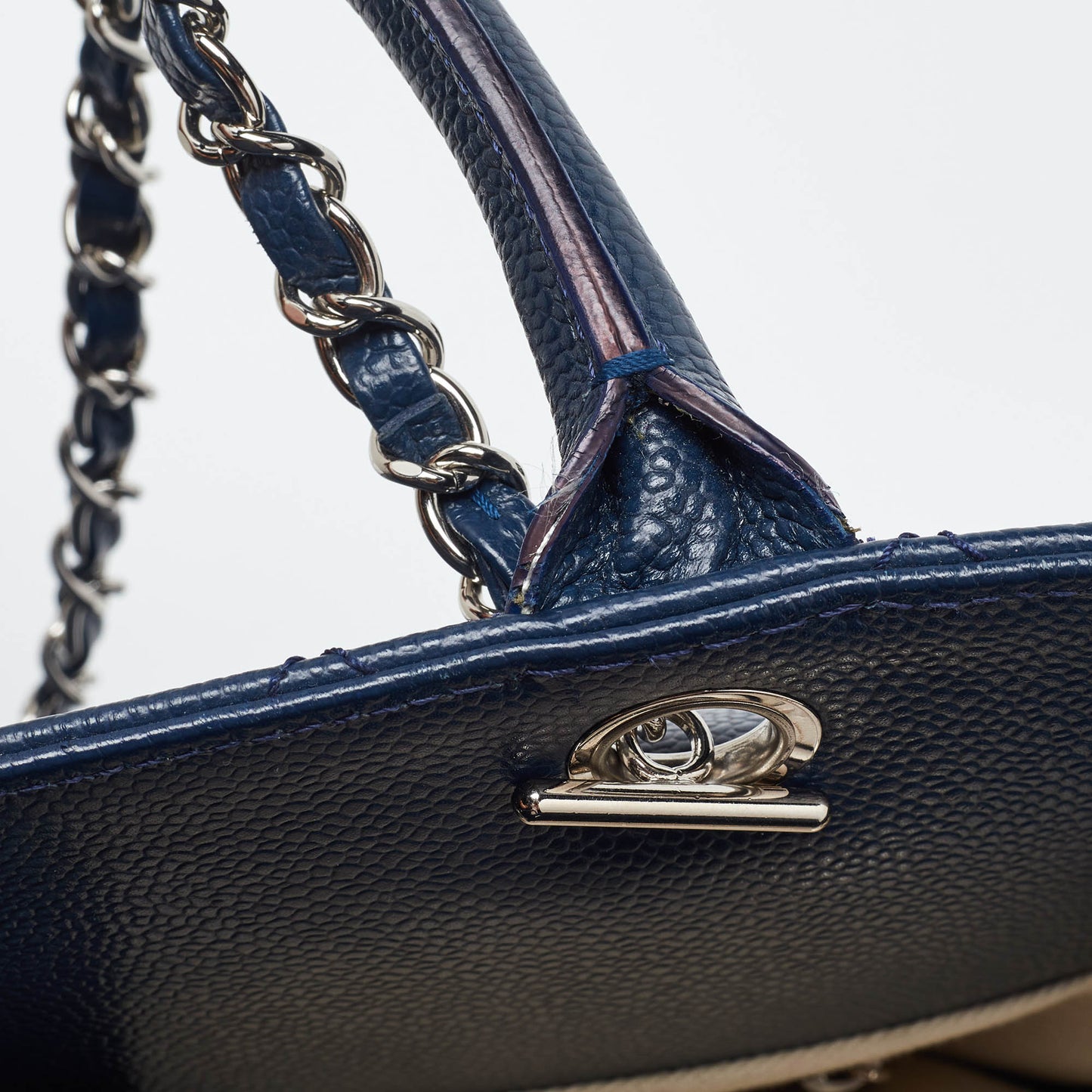 CHANEL Blue Caviar Quilted Leather CC Soft Chain Tote