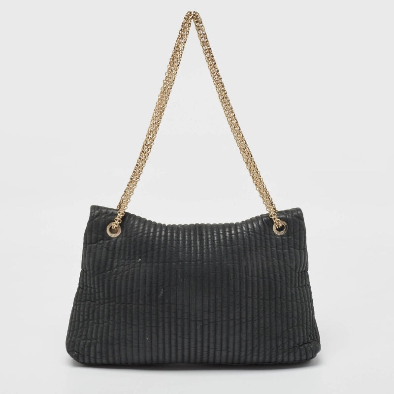 CHANEL Black Vertical Quilt Iridescent Leather Mademoiselle Flap Shoulder Bag