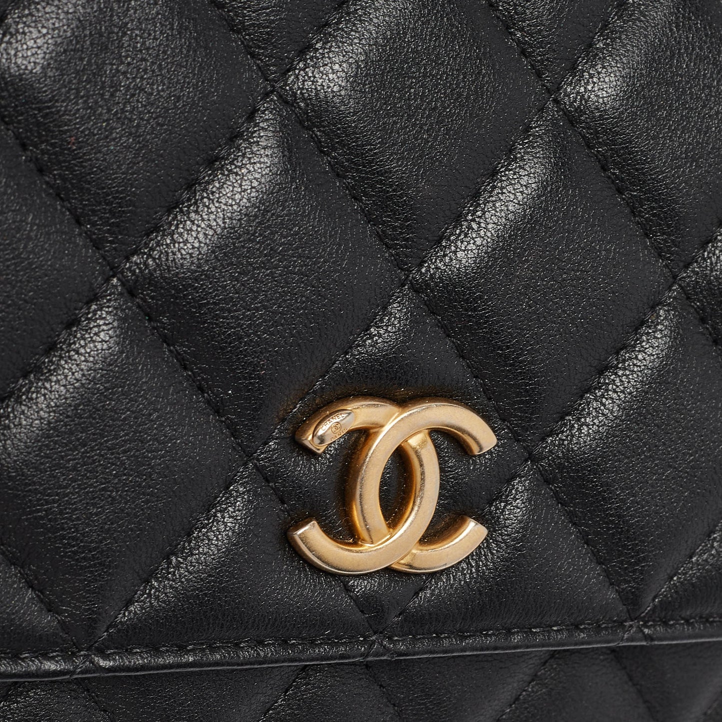 CHANEL Black Quilted Leather Pearl WOC Bag