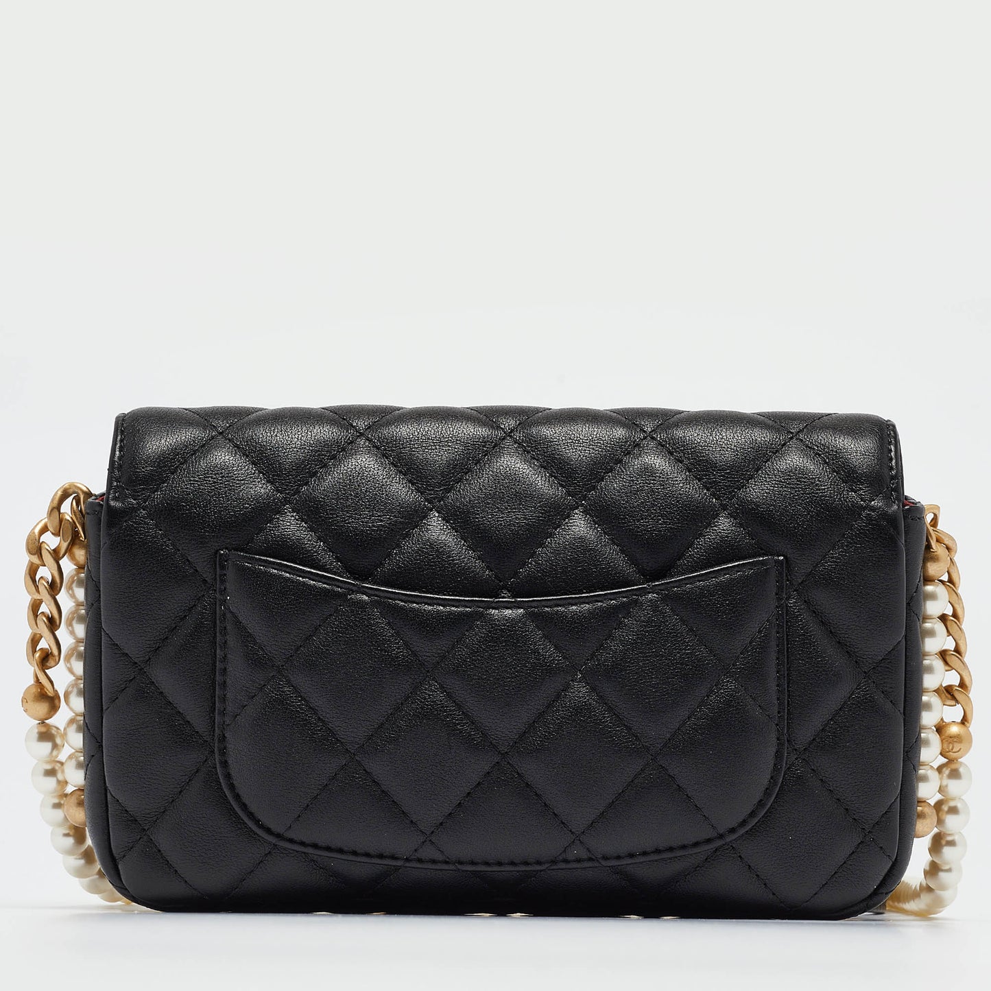 CHANEL Black Quilted Leather Pearl WOC Bag