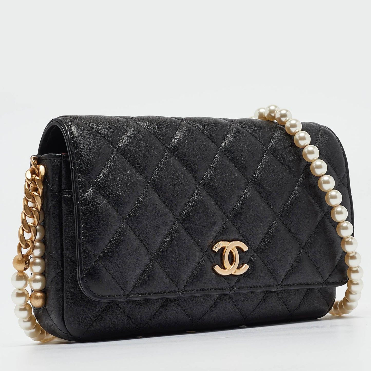 CHANEL Black Quilted Leather Pearl WOC Bag
