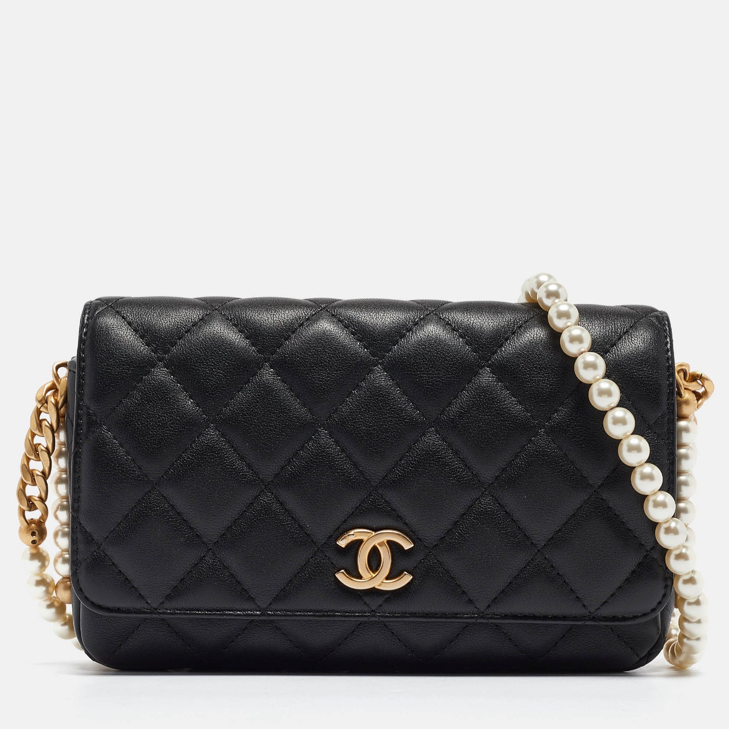 CHANEL Black Quilted Leather Pearl WOC Bag