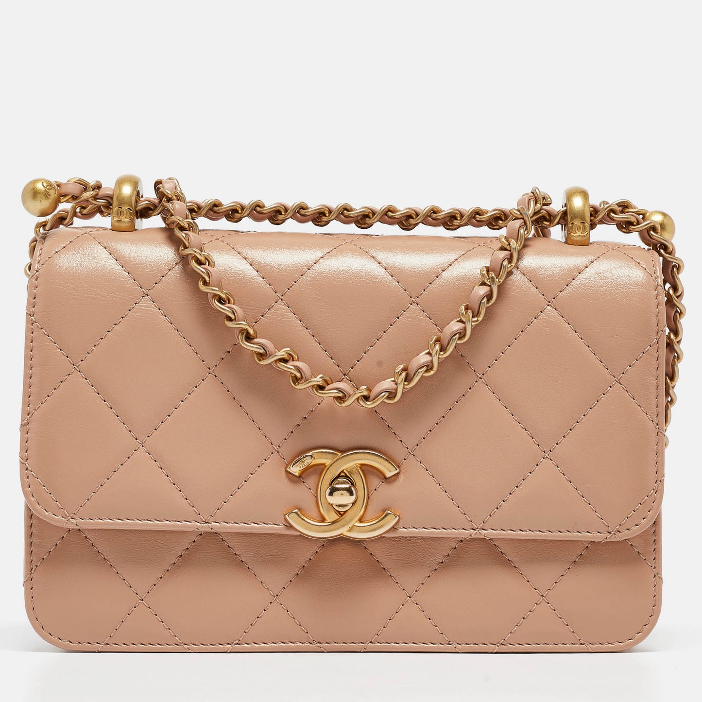 CHANEL Beige Quilted Leather Perfect Fit Flap Bag