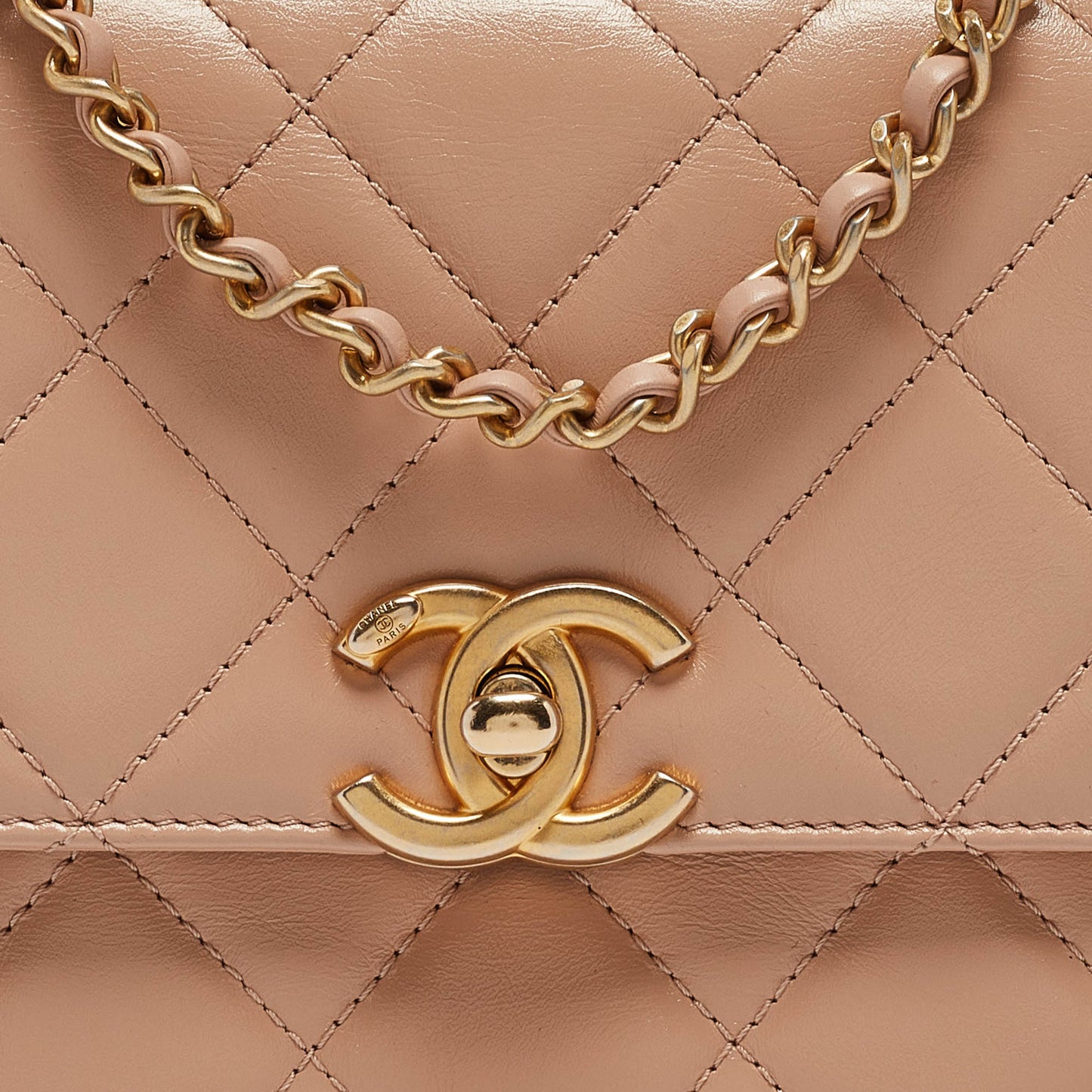 CHANEL Beige Quilted Leather Perfect Fit Flap Bag