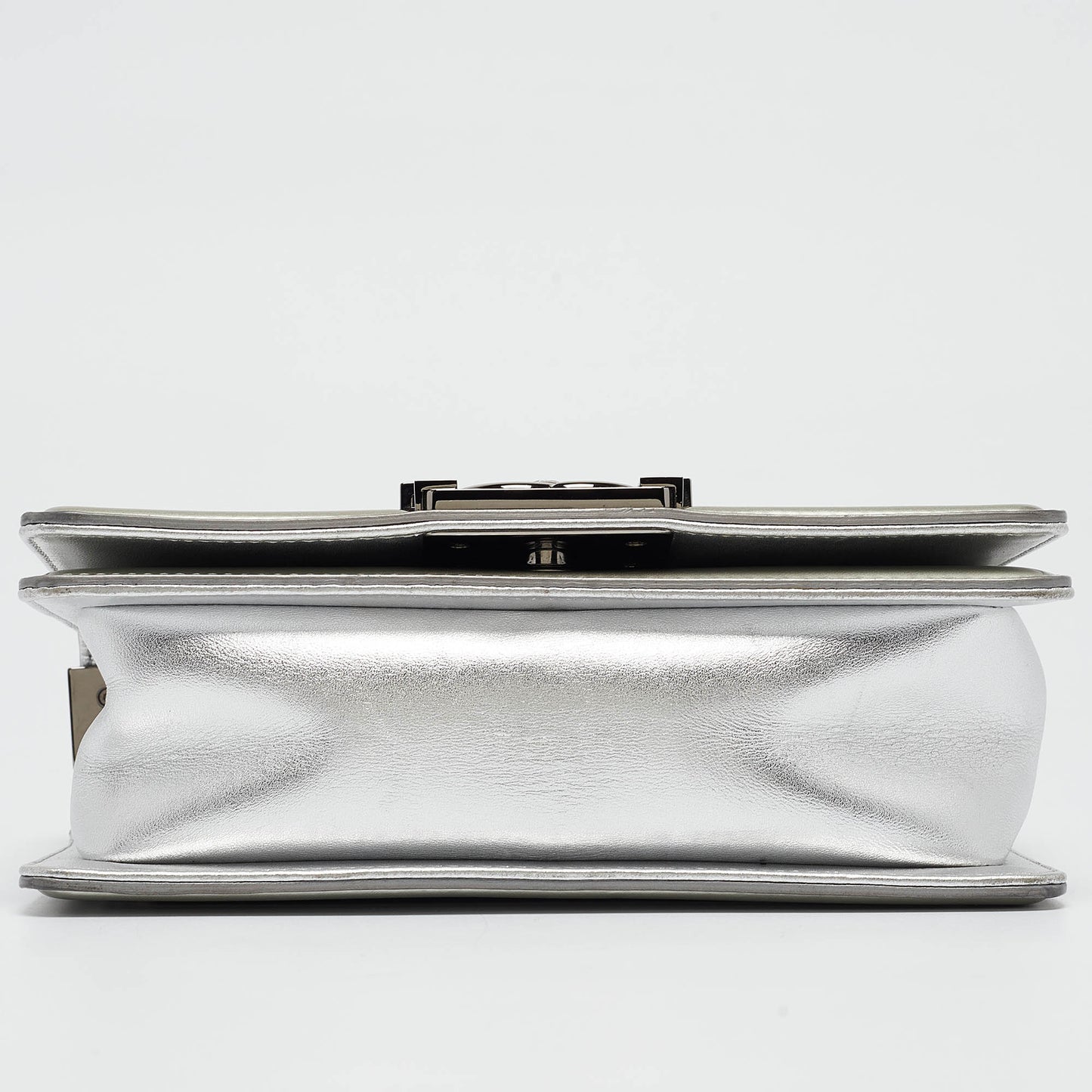 CHANEL Grey Quilted Patent Leather Small Boy Flap Bag