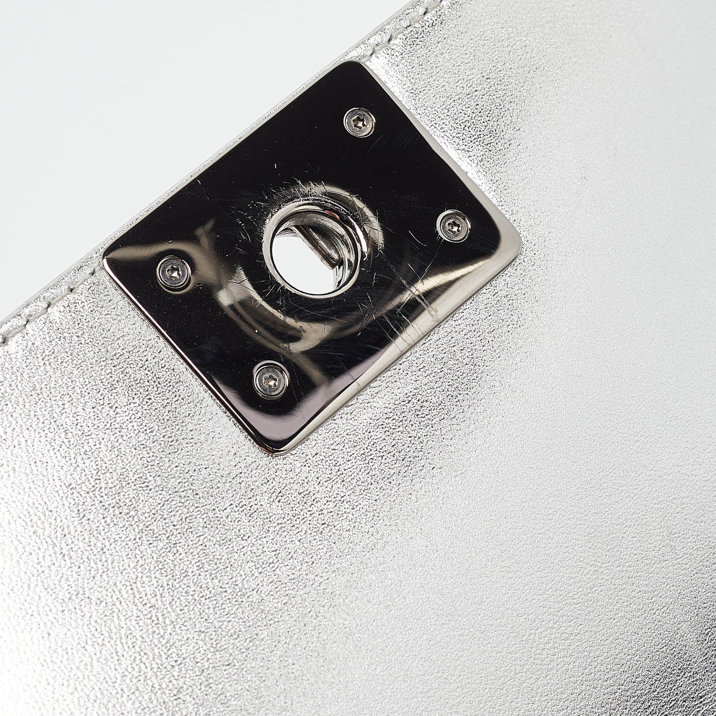 CHANEL Grey Quilted Patent Leather Small Boy Flap Bag