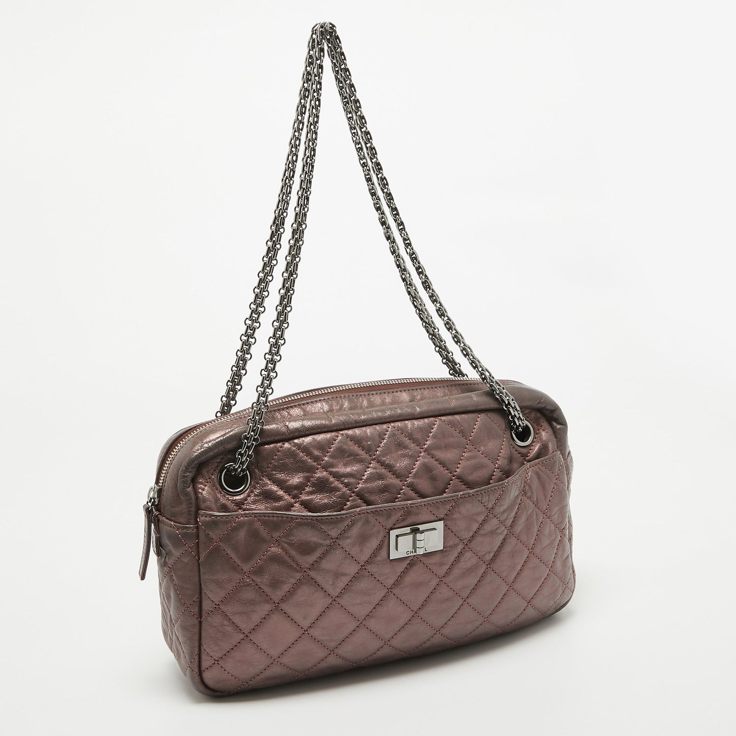 CHANEL Metallic Pink Quilted Leather Reissue 2.55 Camera Bag