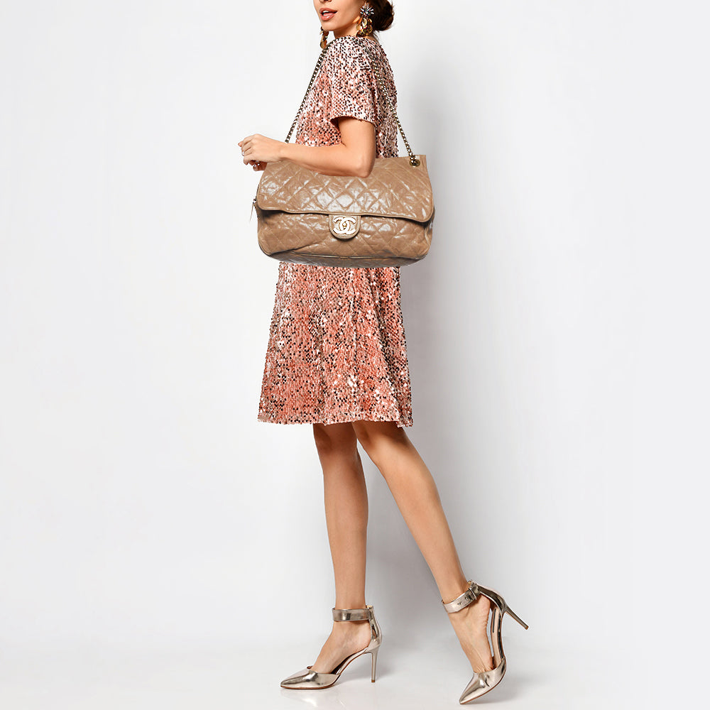 CHANEL Brown Quilted Caviar Leather Large Shiva Flap Bag