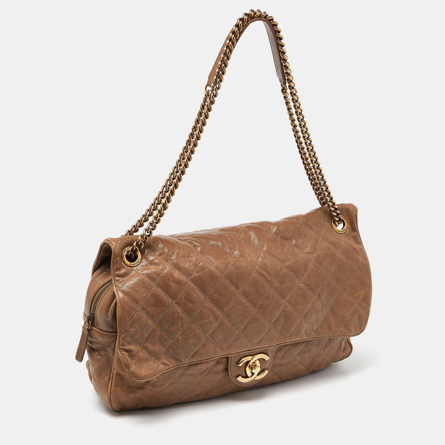 CHANEL Brown Quilted Caviar Leather Large Shiva Flap Bag
