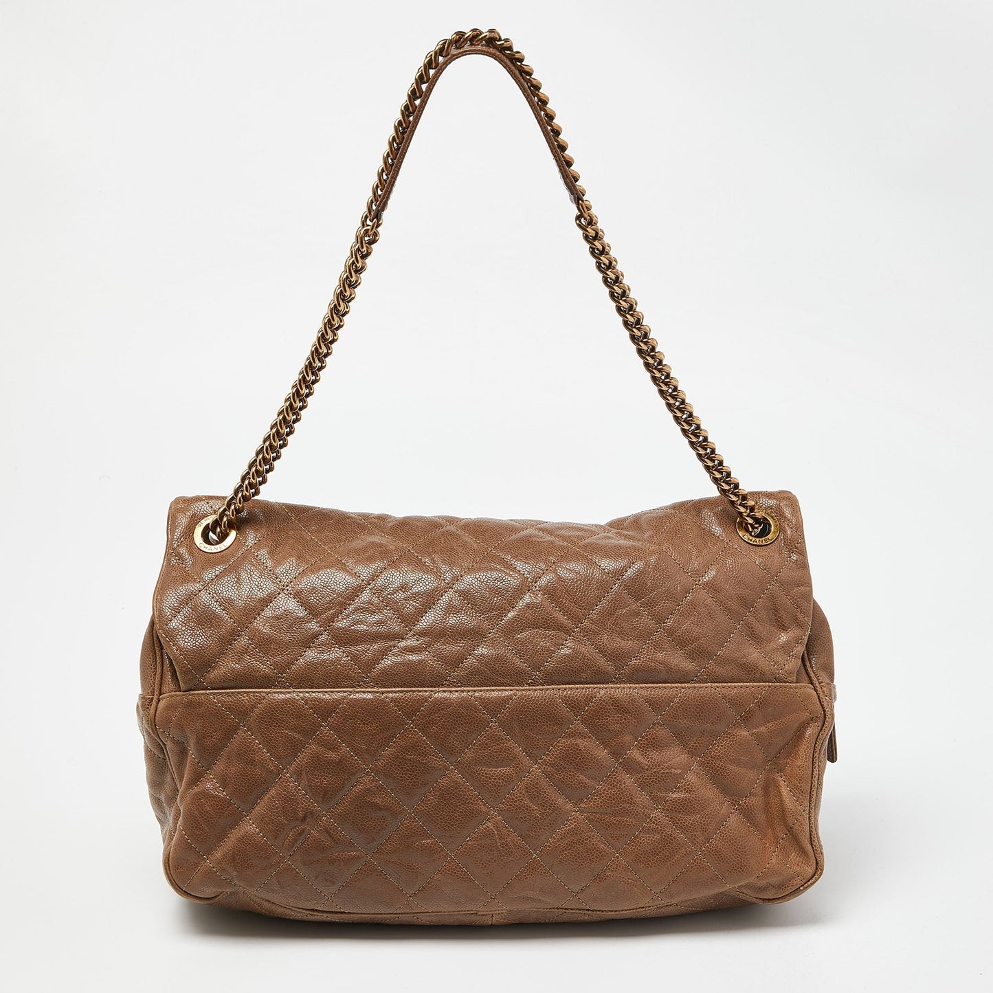 CHANEL Brown Quilted Caviar Leather Large Shiva Flap Bag