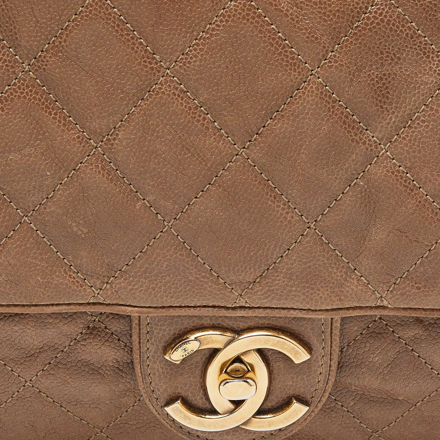 CHANEL Brown Quilted Caviar Leather Large Shiva Flap Bag