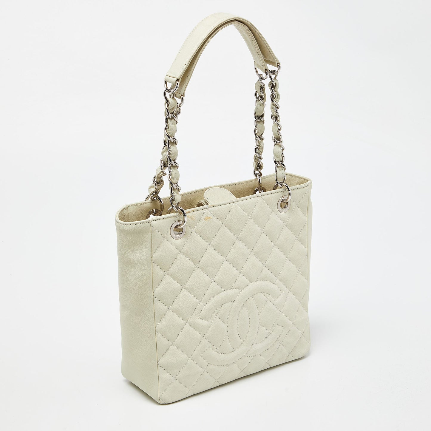CHANEL Ivory Quilted Caviar Leather Petite Shopping Tote