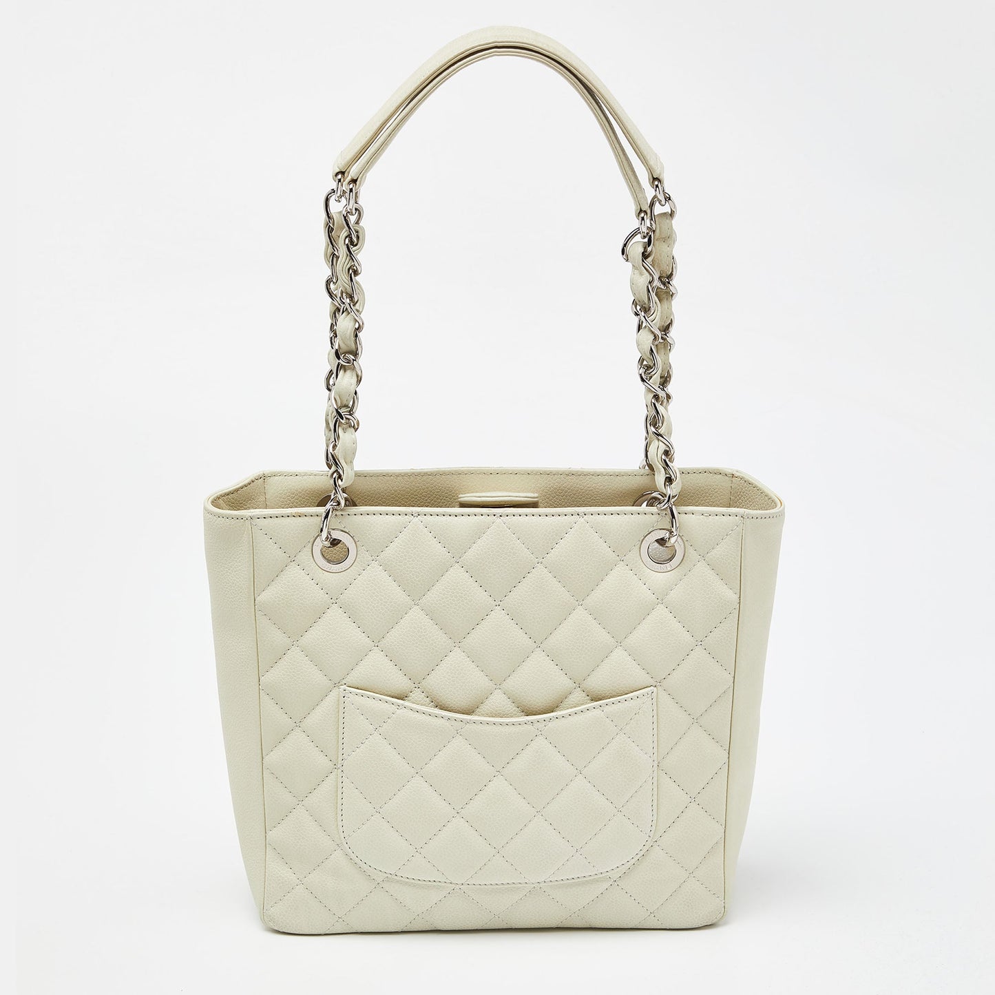 CHANEL Ivory Quilted Caviar Leather Petite Shopping Tote