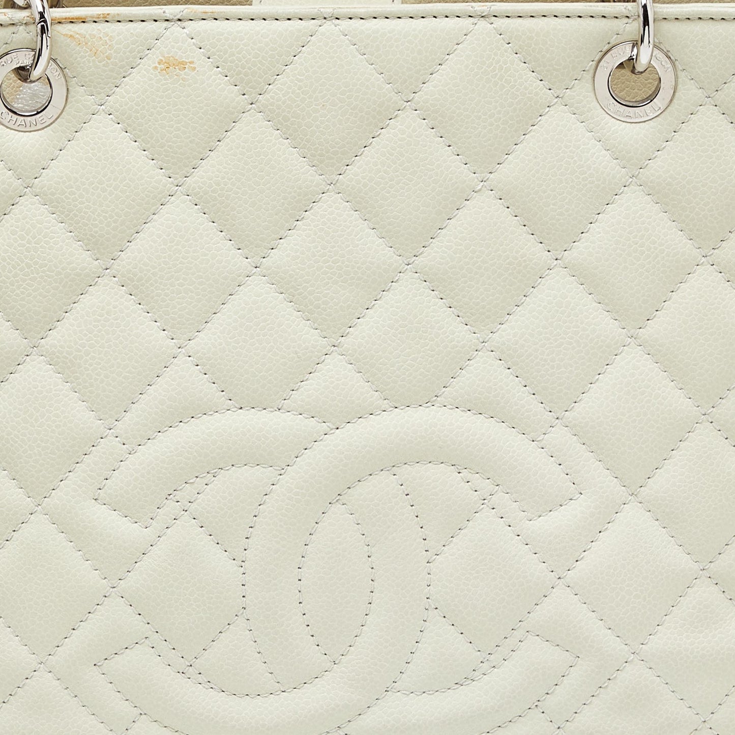 CHANEL Ivory Quilted Caviar Leather Petite Shopping Tote