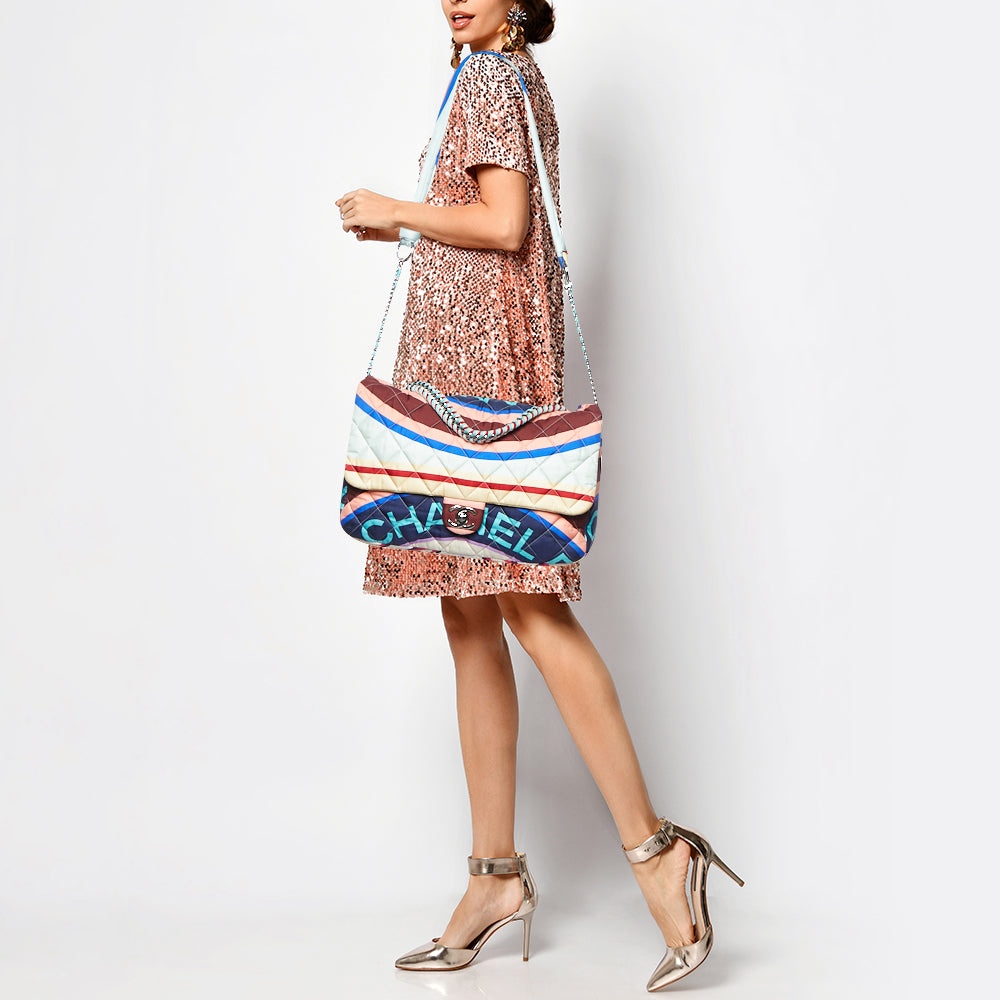 CHANEL Multicolor Printed Fabric CC Flap Bag