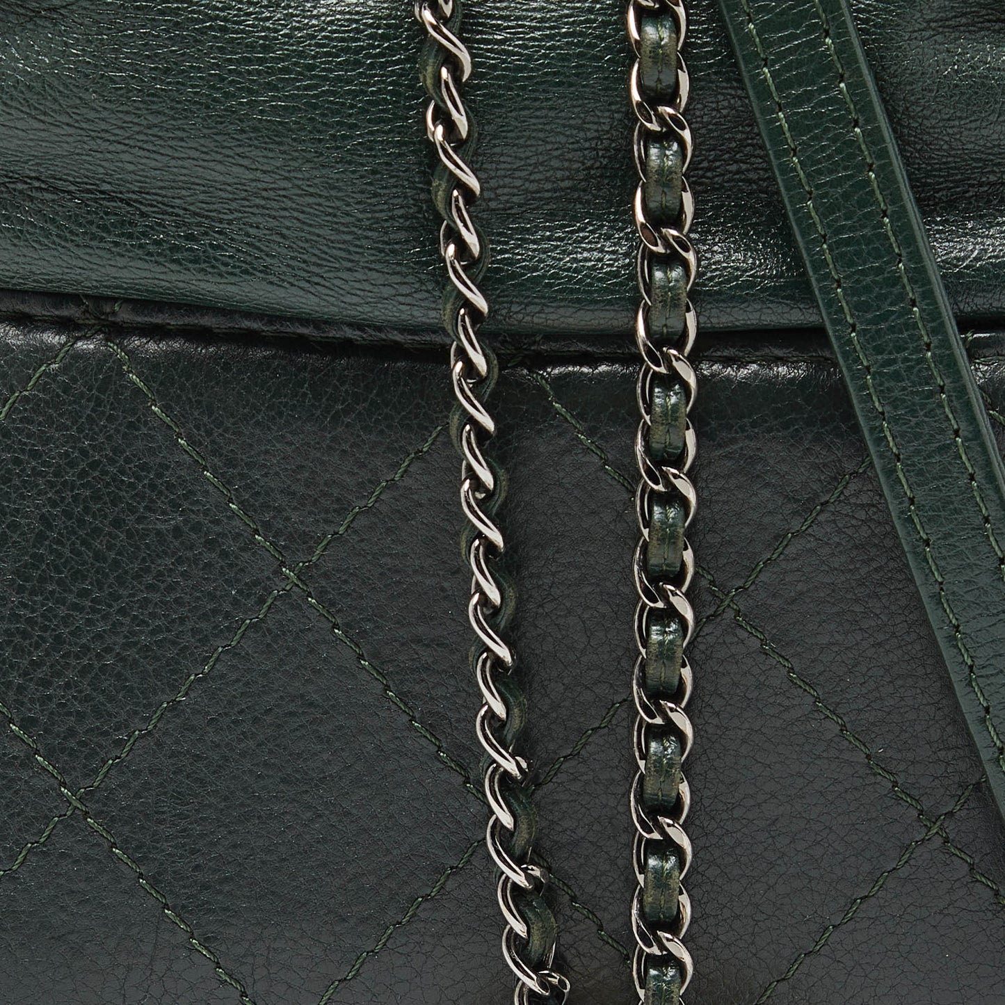 CHANEL Green Quilted Leather Small Gabrielle Bucket Bag