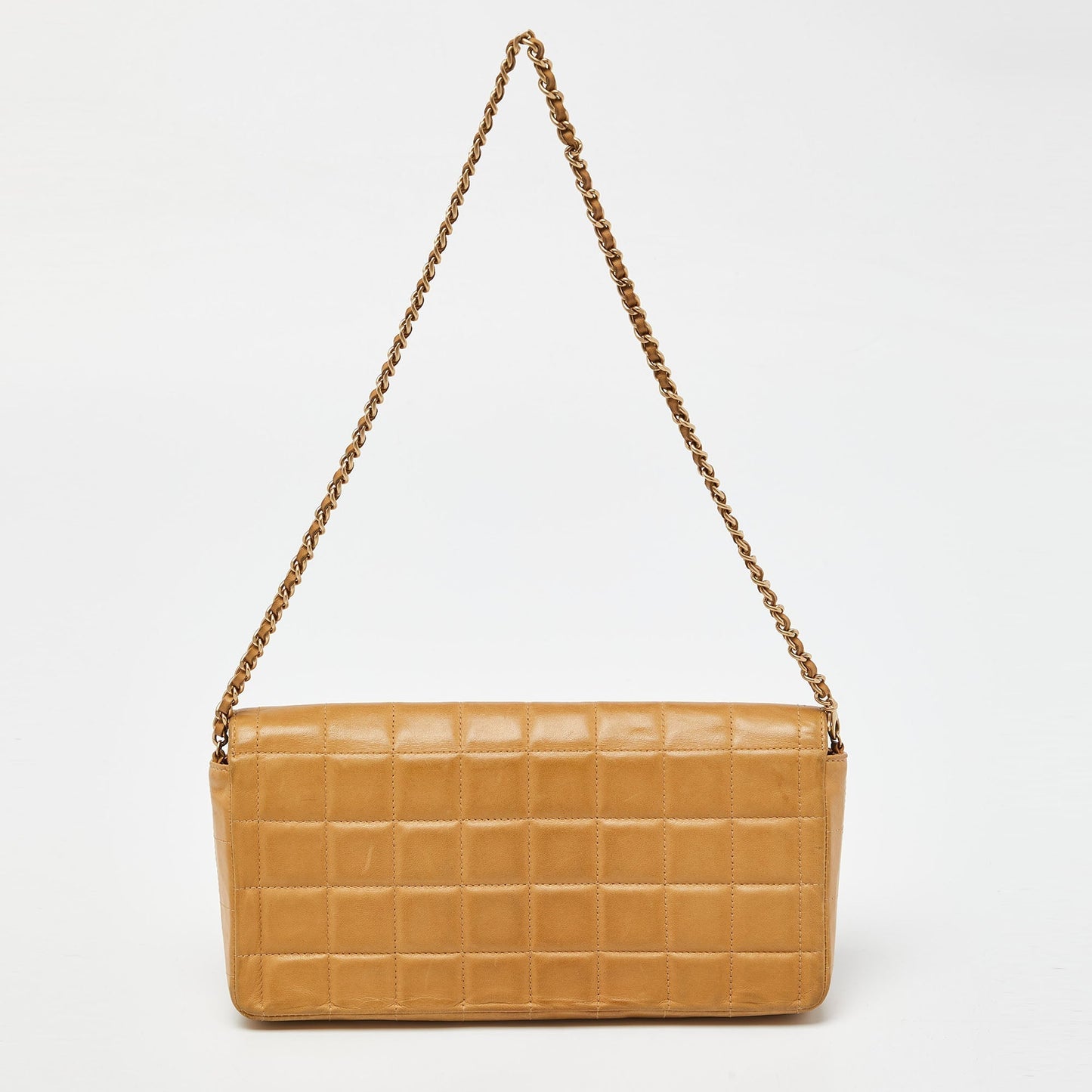 CHANEL Beige Chocolate Bar Quilted Leather East West Flap Bag