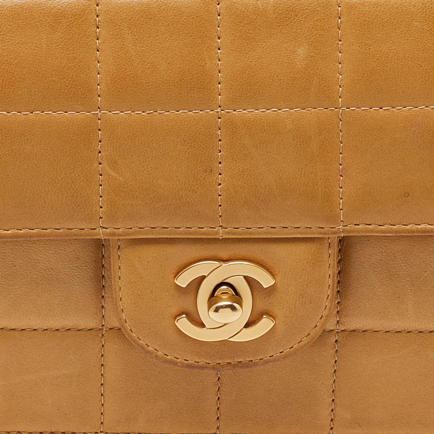 CHANEL Beige Chocolate Bar Quilted Leather East West Flap Bag