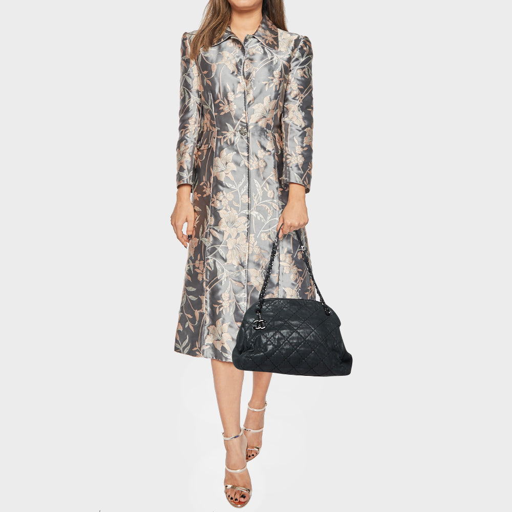 CHANEL Black Quilted Shimmer Leather Medium Just Mademoiselle Bowler Bag