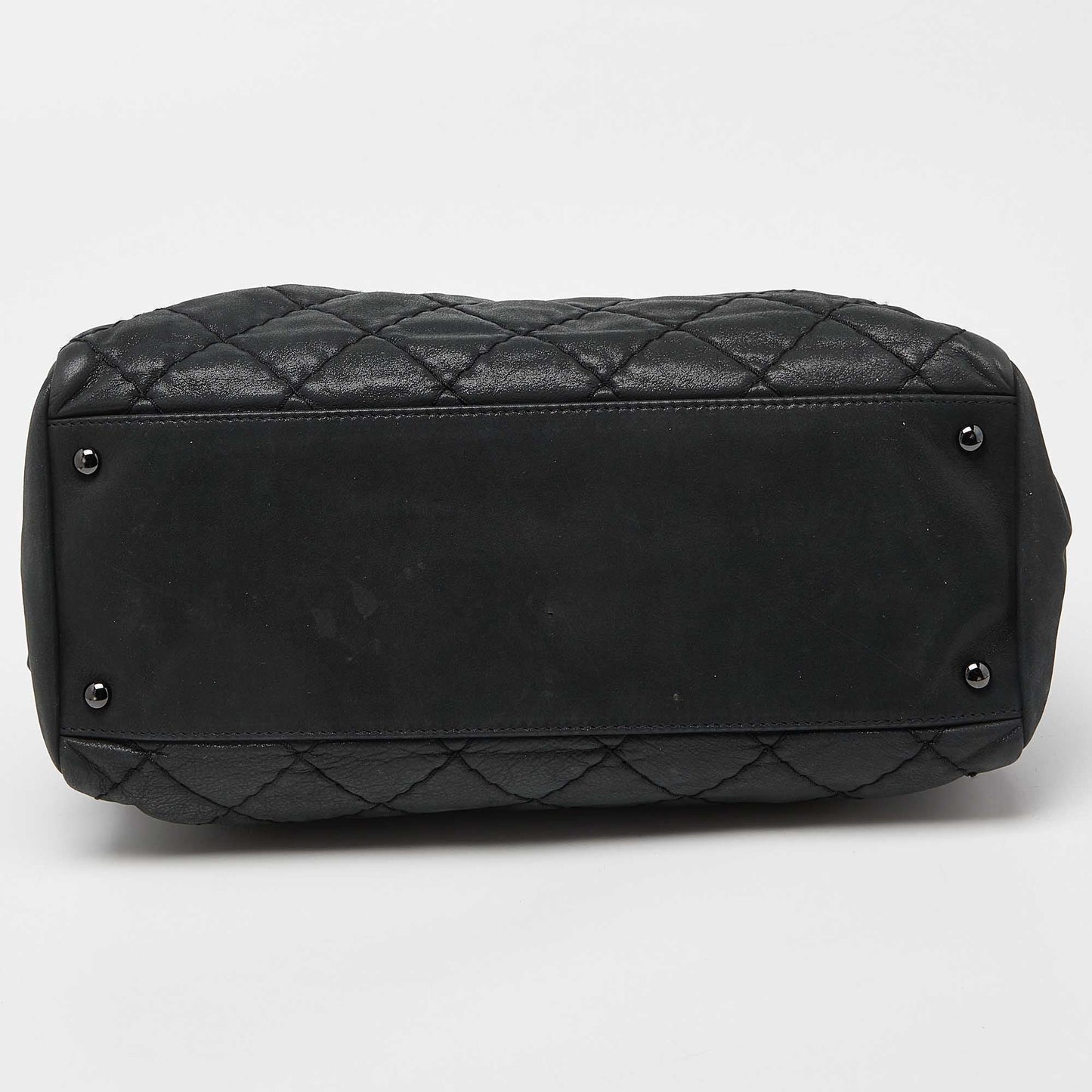 CHANEL Black Quilted Shimmer Leather Medium Just Mademoiselle Bowler Bag