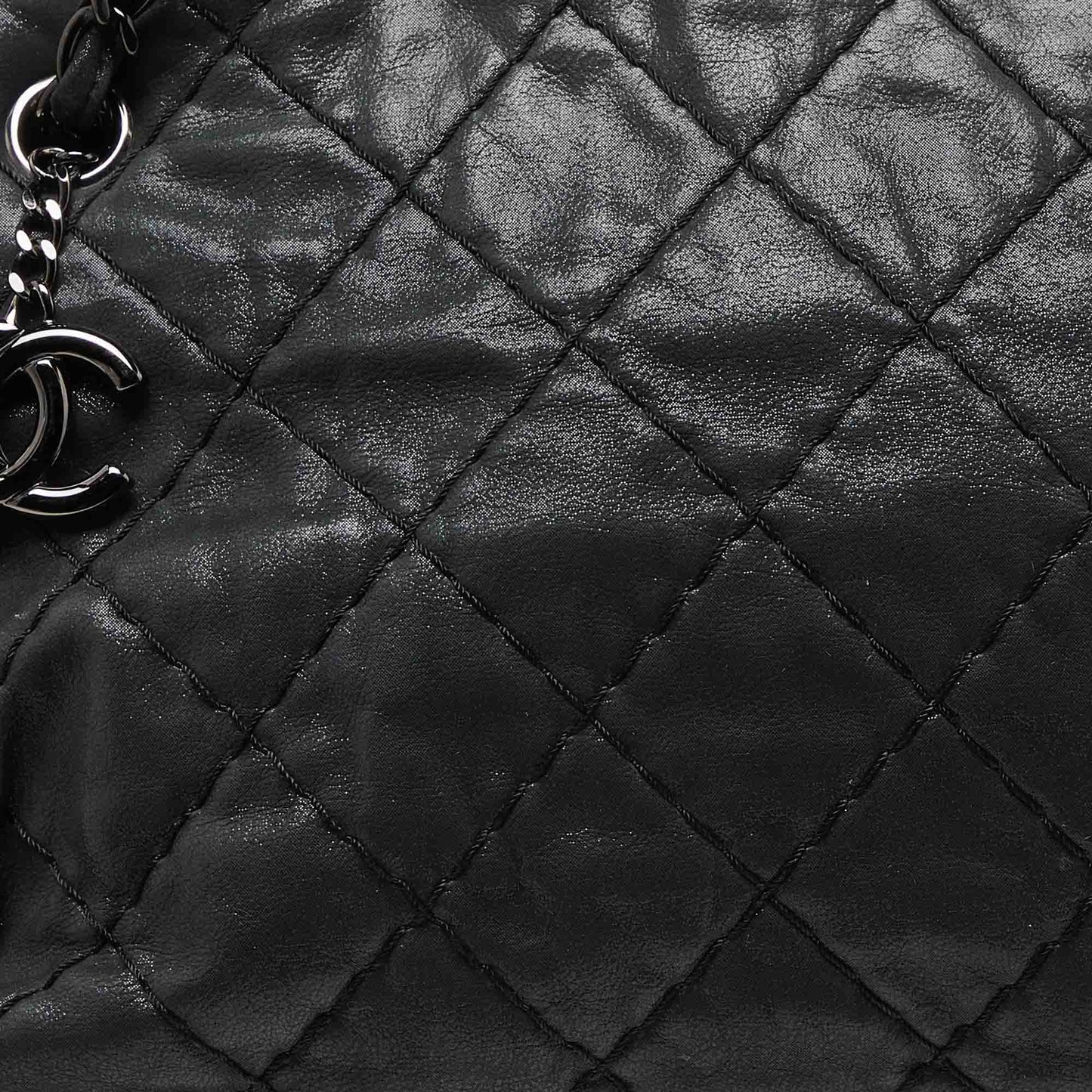 CHANEL Black Quilted Shimmer Leather Medium Just Mademoiselle Bowler Bag