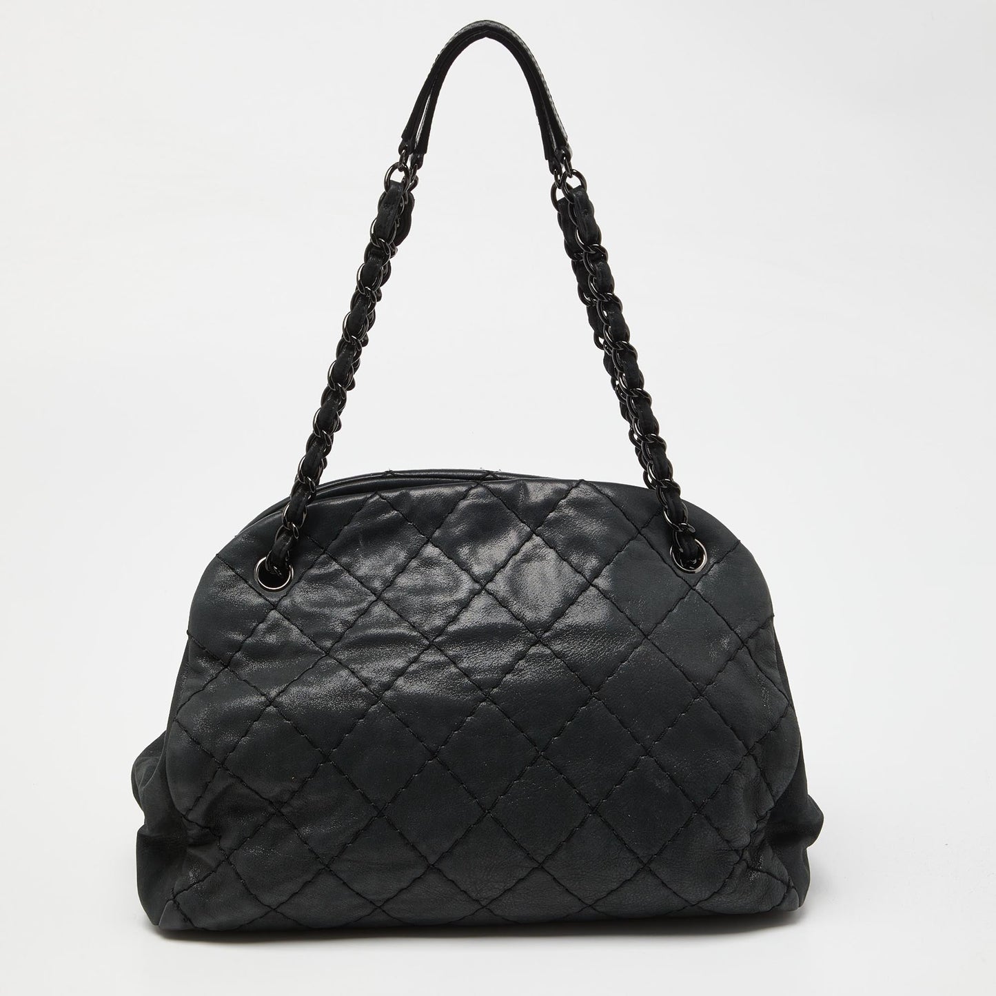 CHANEL Black Quilted Shimmer Leather Medium Just Mademoiselle Bowler Bag