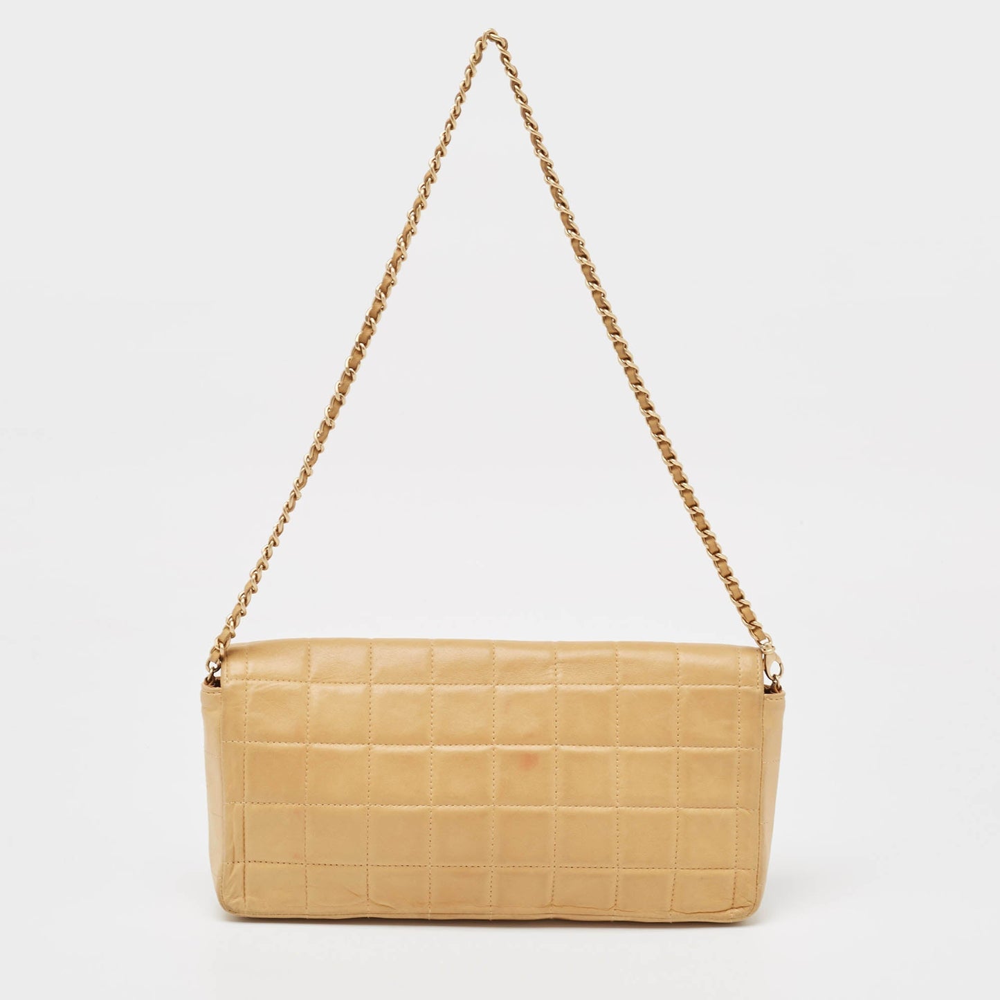CHANEL Beige Chocolate Bar Leather East-West Flap Bag