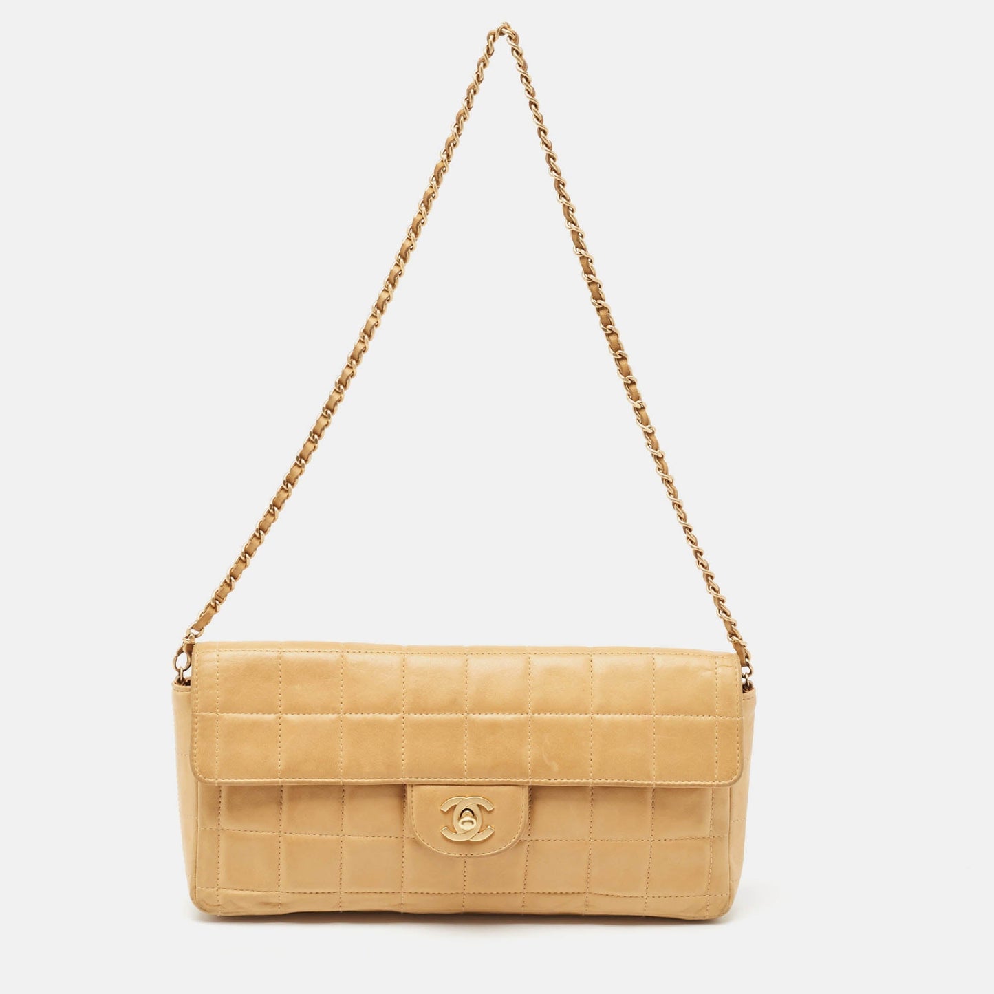 CHANEL Beige Chocolate Bar Leather East-West Flap Bag