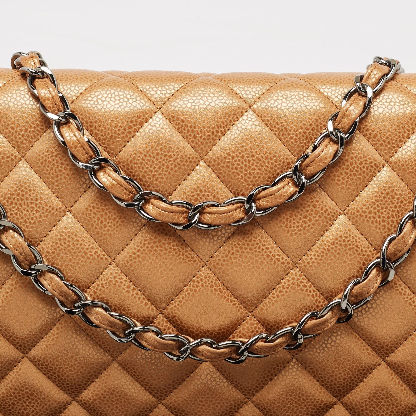 CHANEL Orange Quilted Caviar Leather Maxi Classic Double Flap Bag