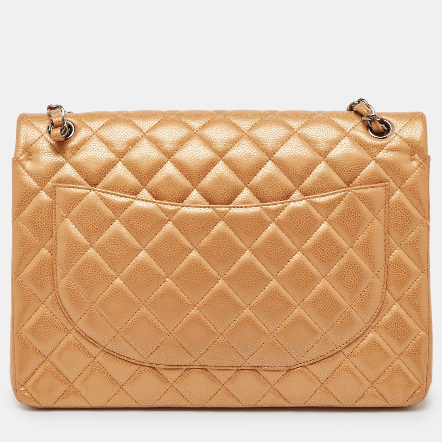 CHANEL Orange Quilted Caviar Leather Maxi Classic Double Flap Bag
