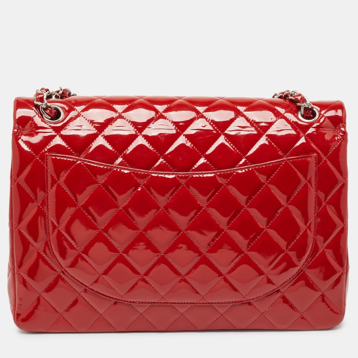 CHANEL Red Quilted Patent Leather Maxi Classic Double Flap Bag