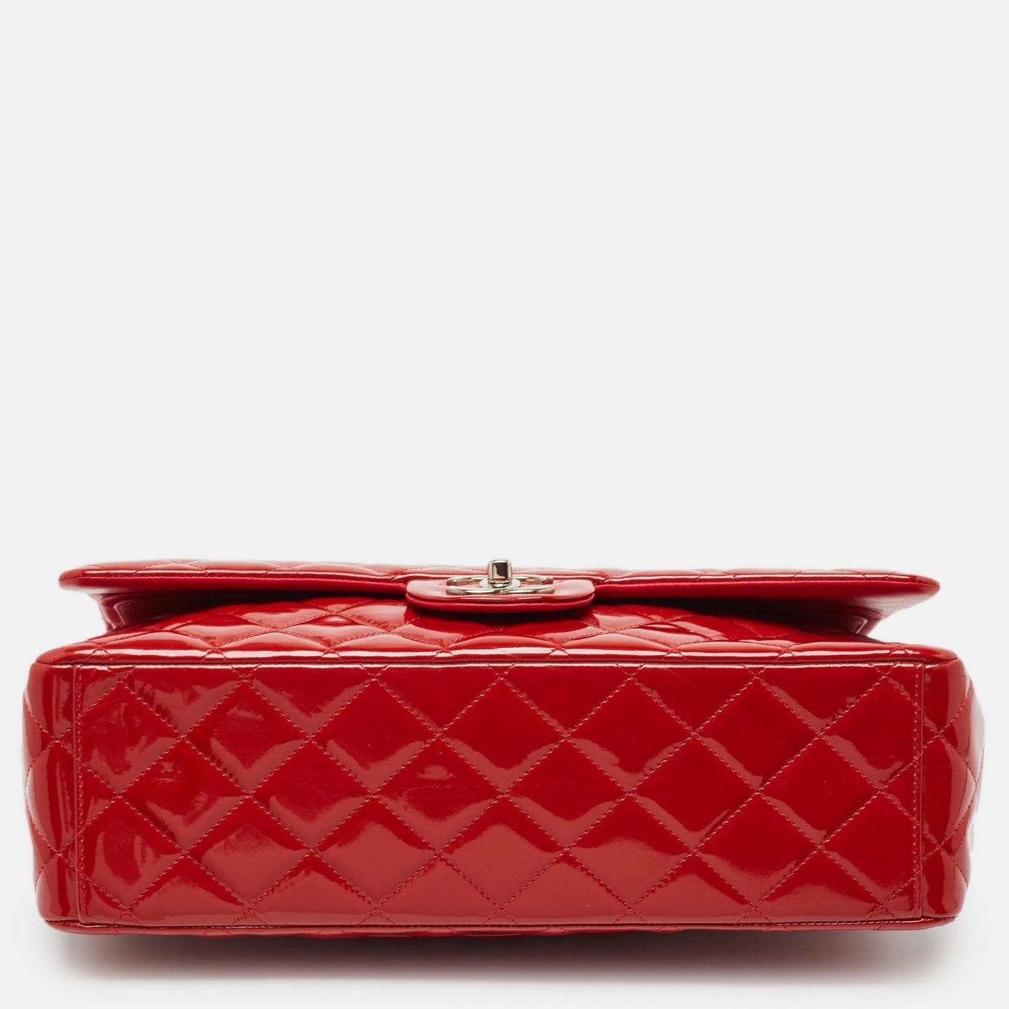 CHANEL Red Quilted Patent Leather Maxi Classic Double Flap Bag