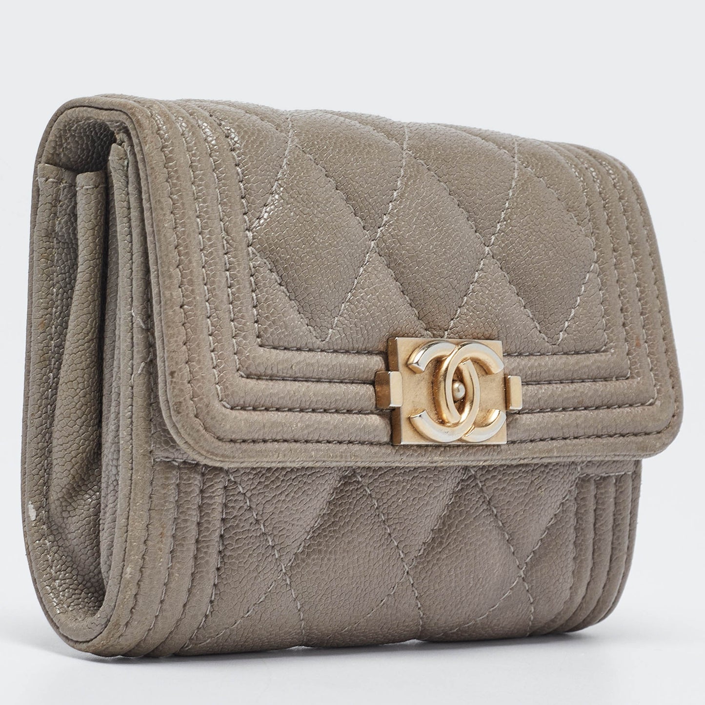 CHANEL Grey Quilted Caviar Leather Boy Wallet