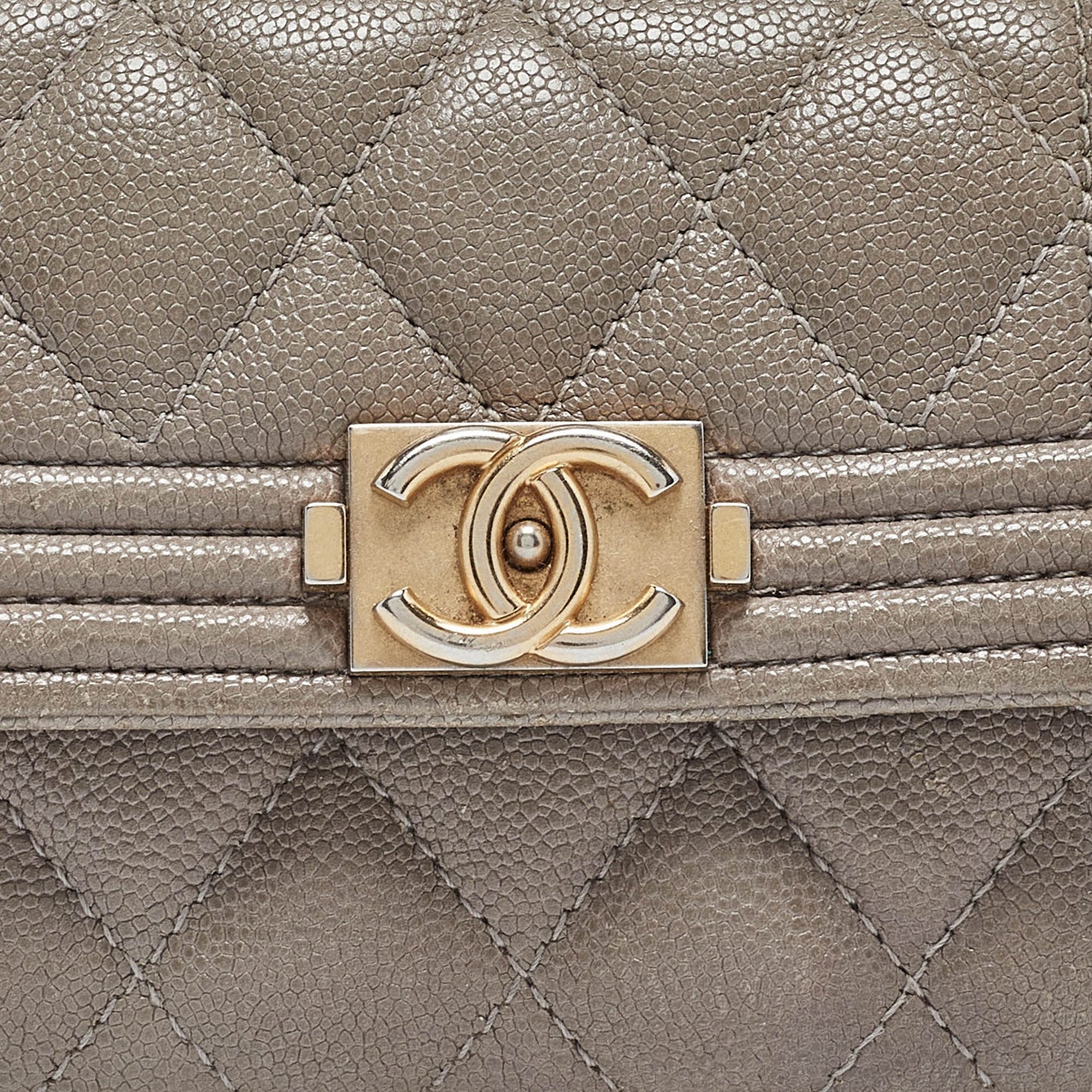 CHANEL Grey Quilted Caviar Leather Boy Wallet