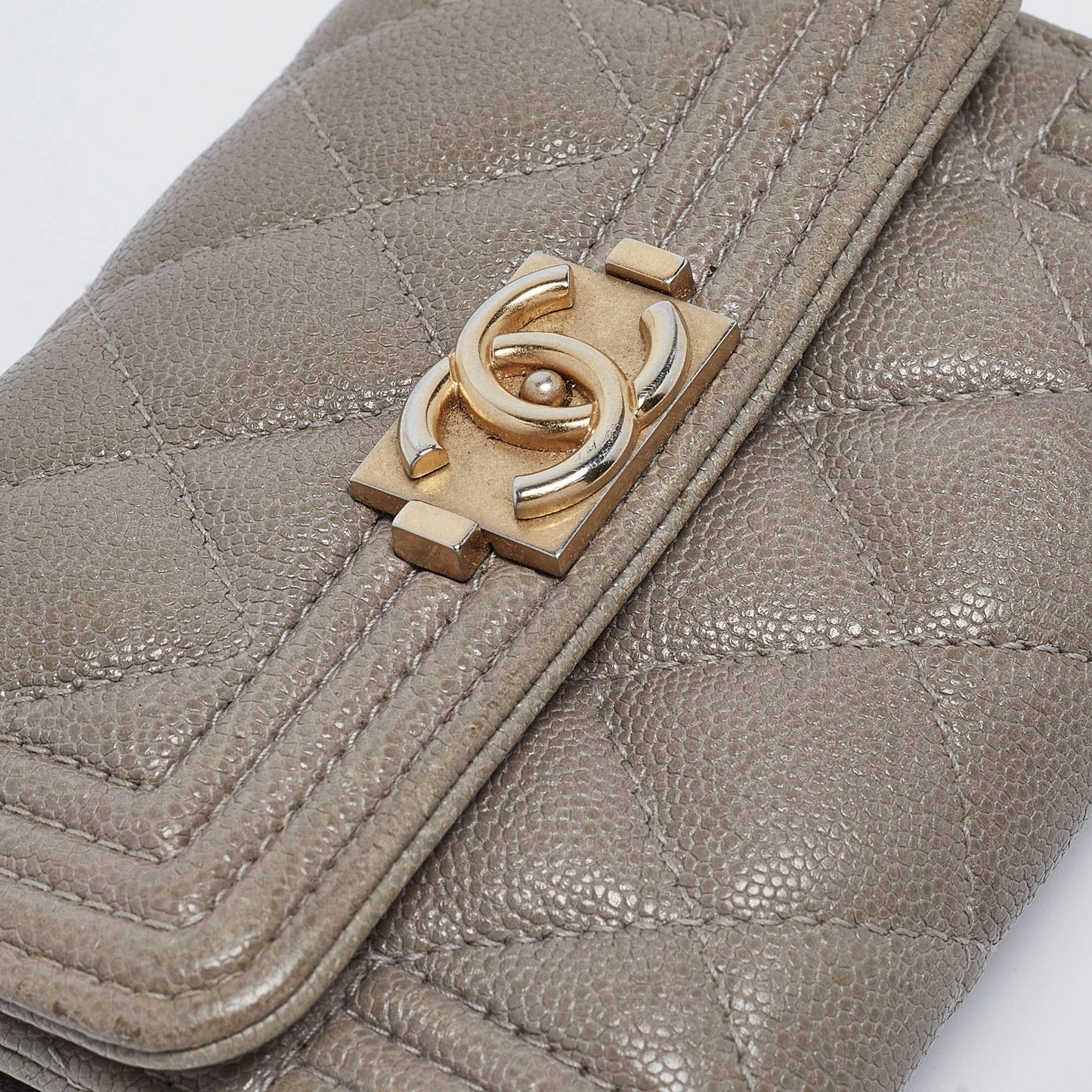 CHANEL Grey Quilted Caviar Leather Boy Wallet