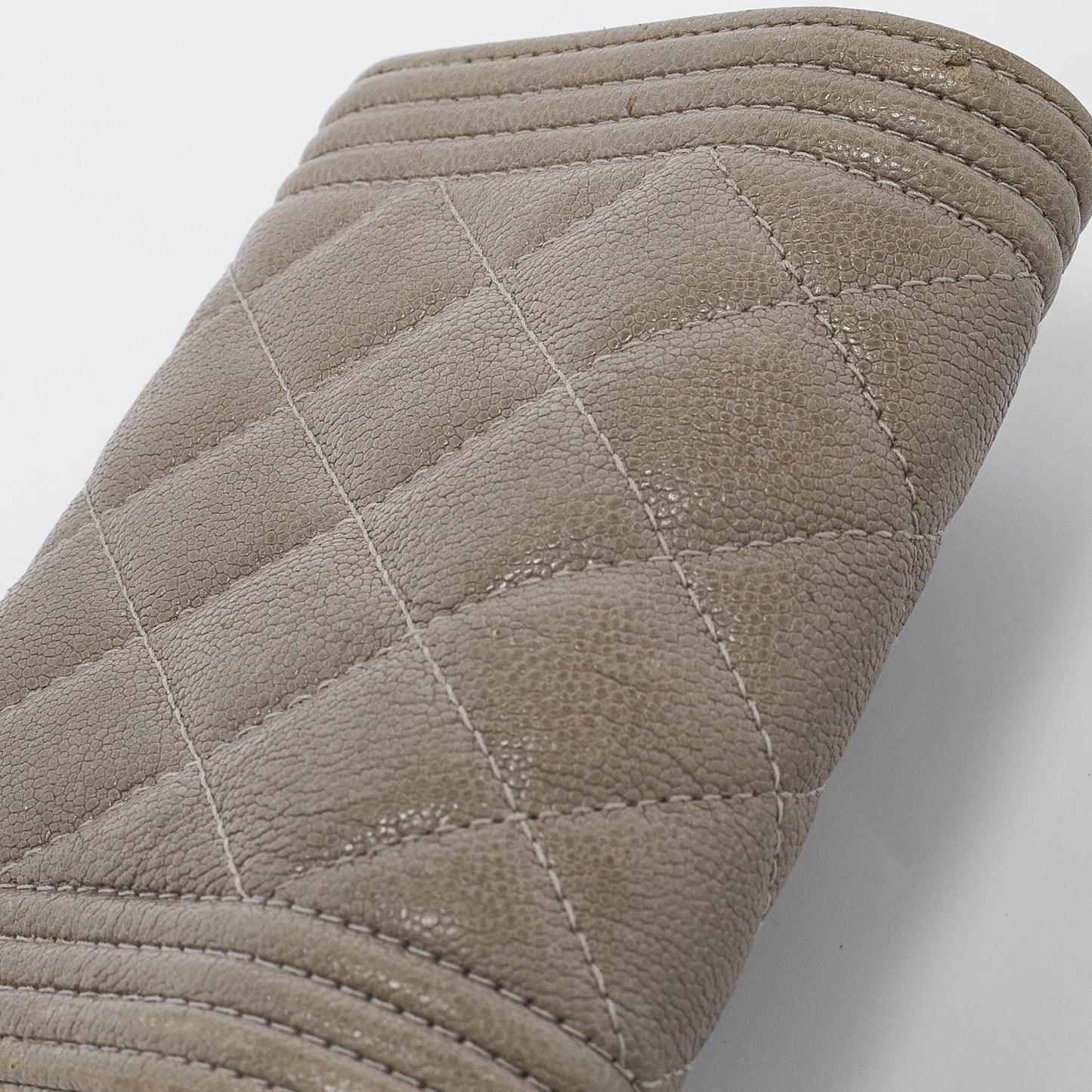 CHANEL Grey Quilted Caviar Leather Boy Wallet