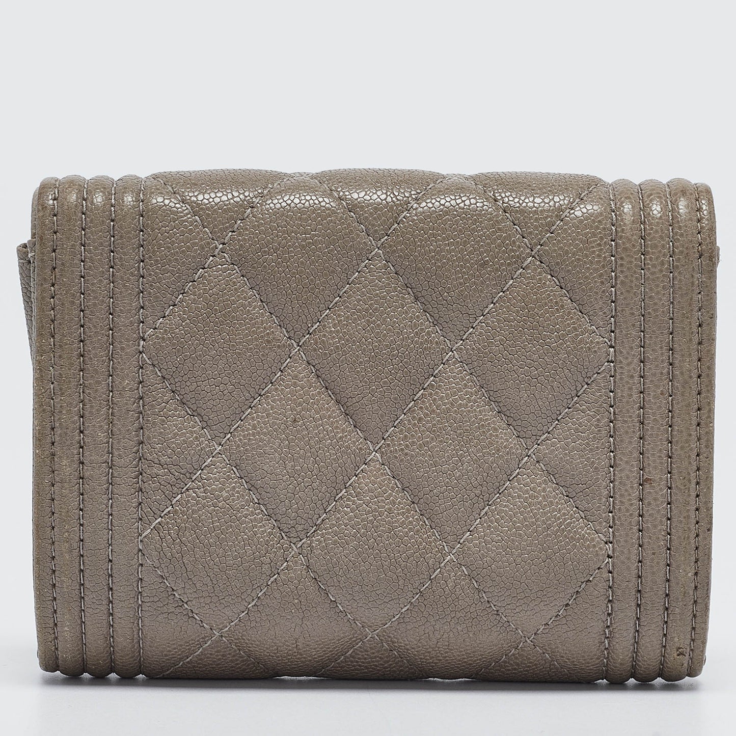 CHANEL Grey Quilted Caviar Leather Boy Wallet