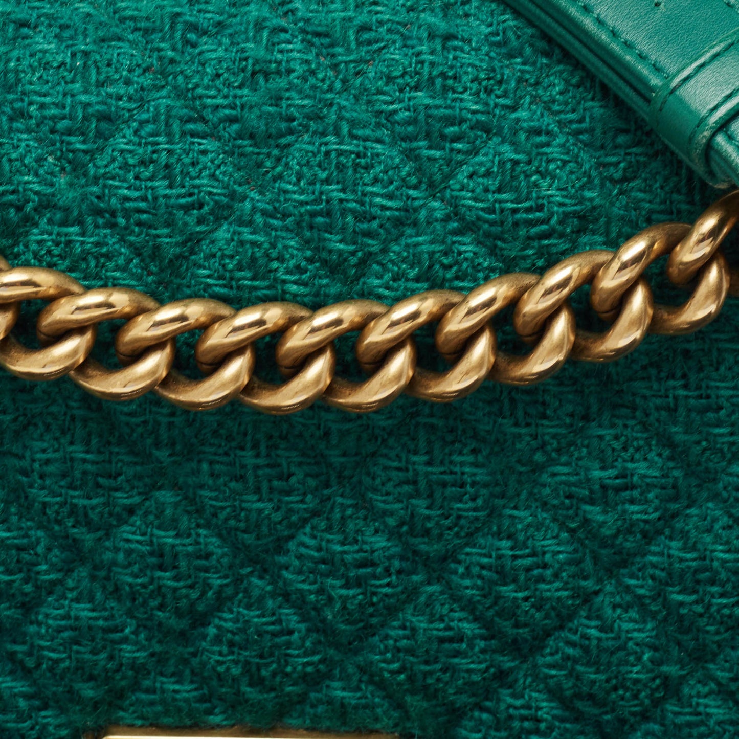 CHANEL Green Quilted Tweed and Leather Medium Boy Flap Bag