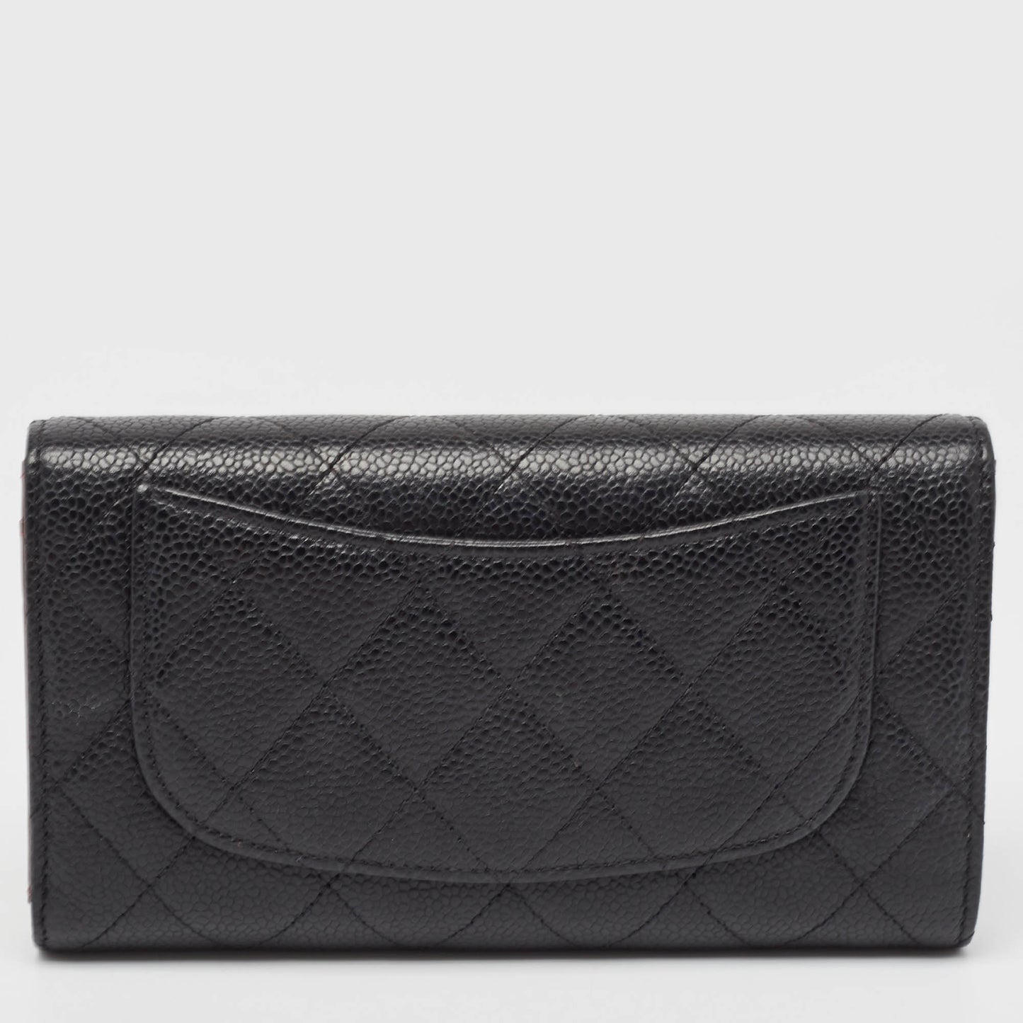 CHANEL Black Quilted Caviar Leather Classic Tri Fold Continental Wallet