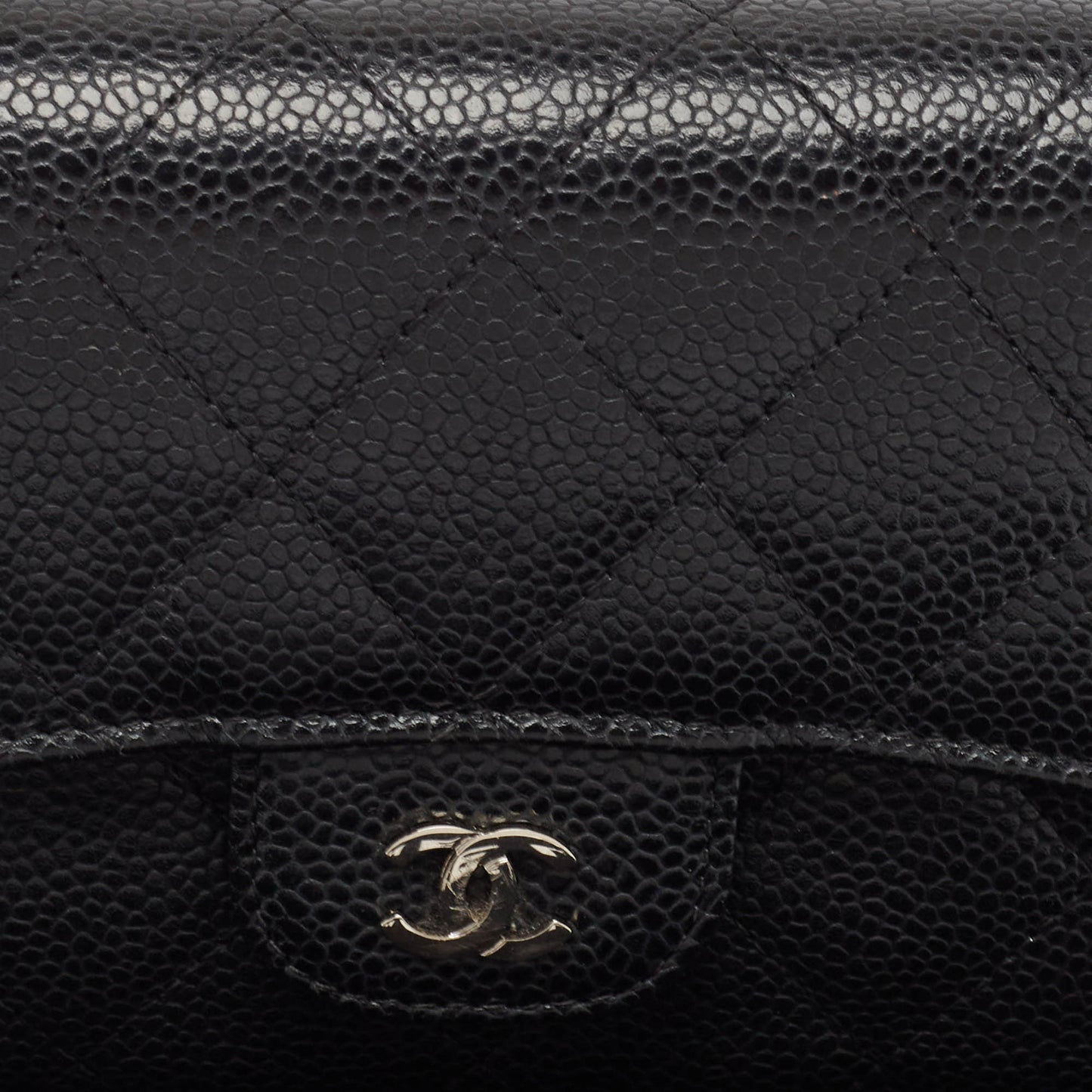 CHANEL Black Quilted Caviar Leather Classic Tri Fold Continental Wallet