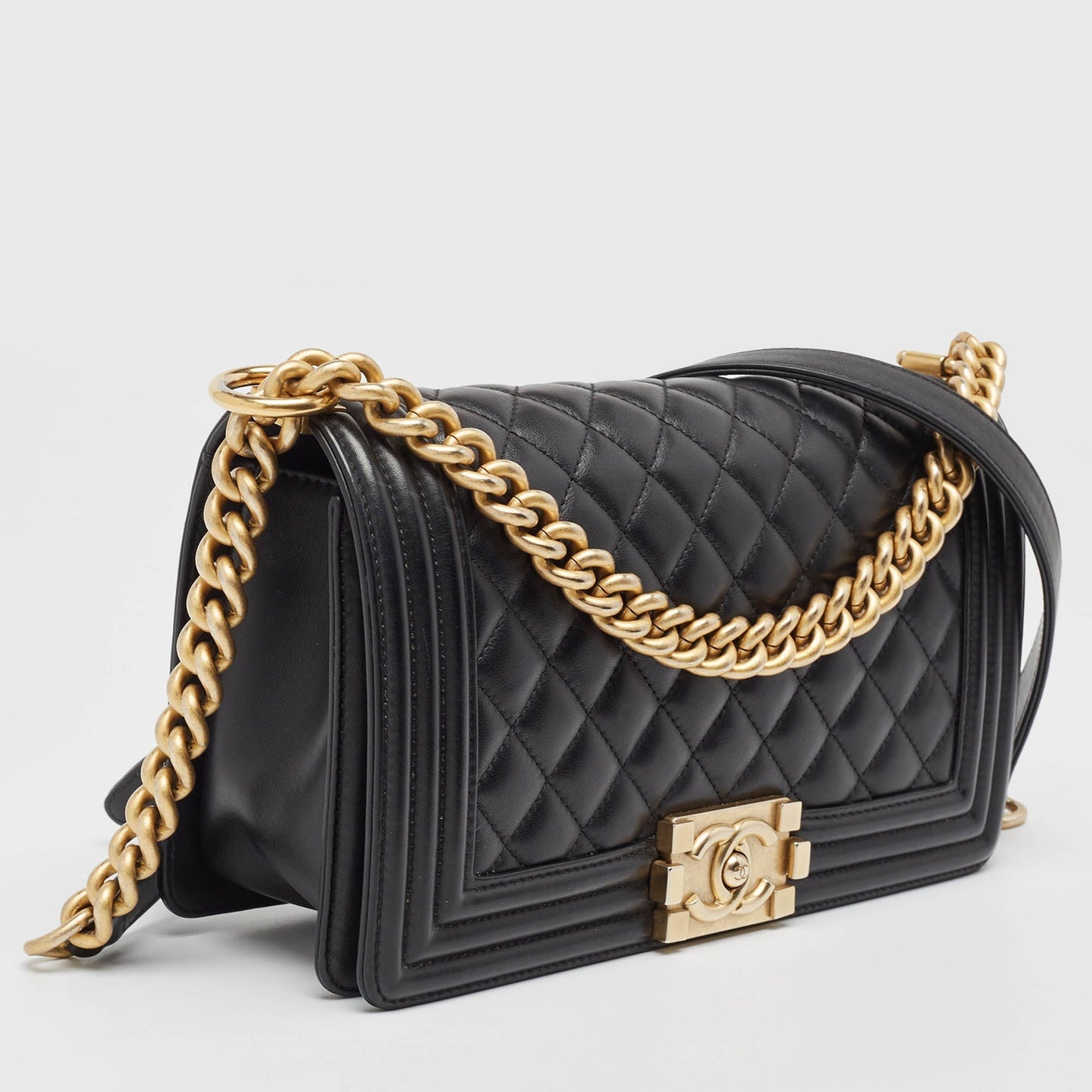 CHANEL Black Quilted Leather Medium Boy Flap Bag