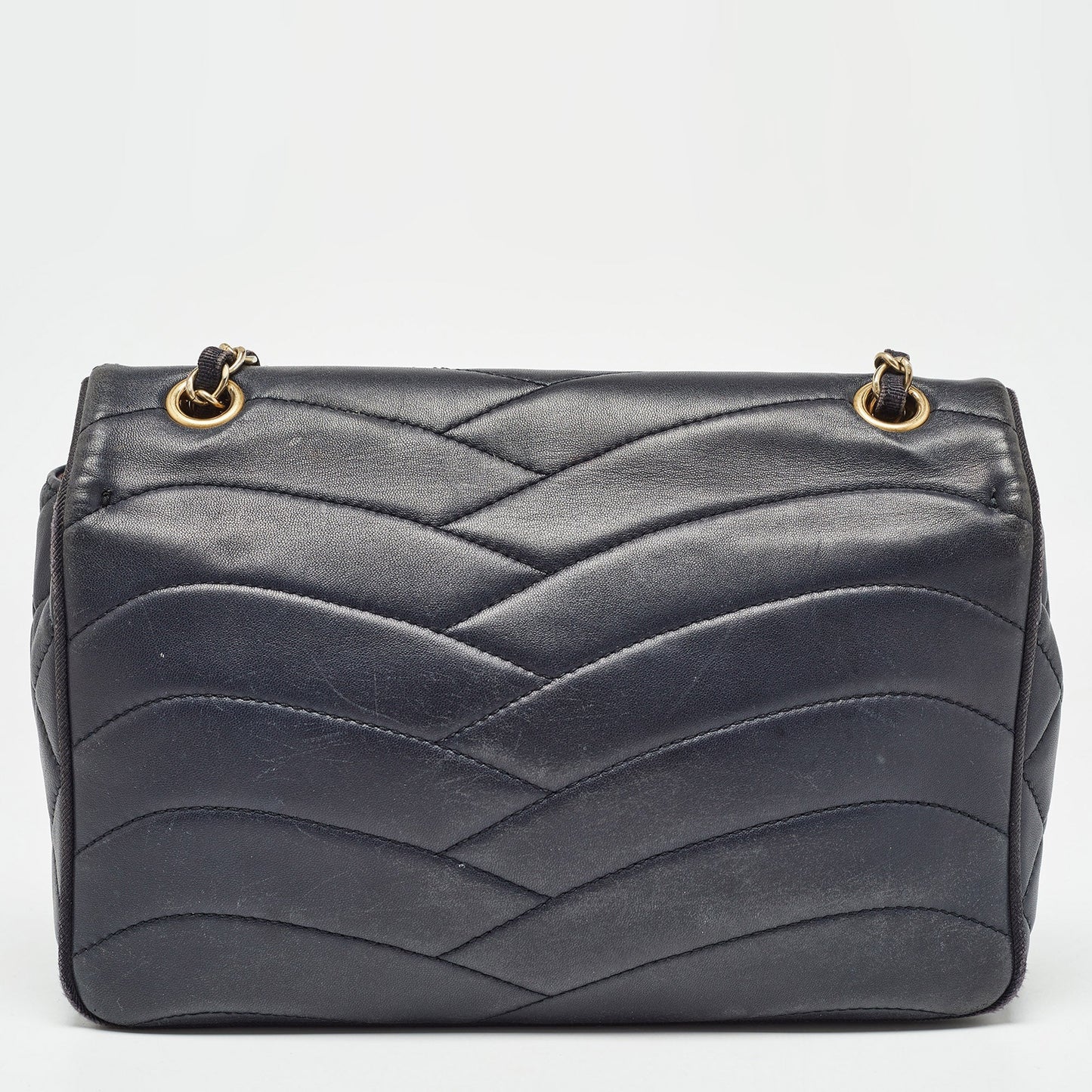 CHANEL Navy Blue Quilted Leather Medium Pagoda Flap Bag
